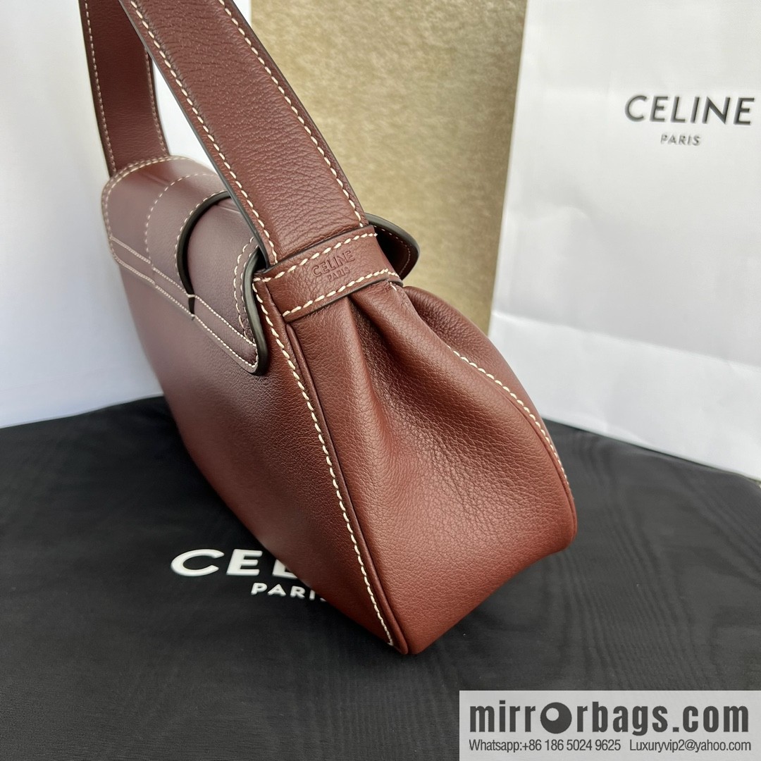 CELINE POLLY Medium soft cow leather (fabric) handbag 115633 jujube red