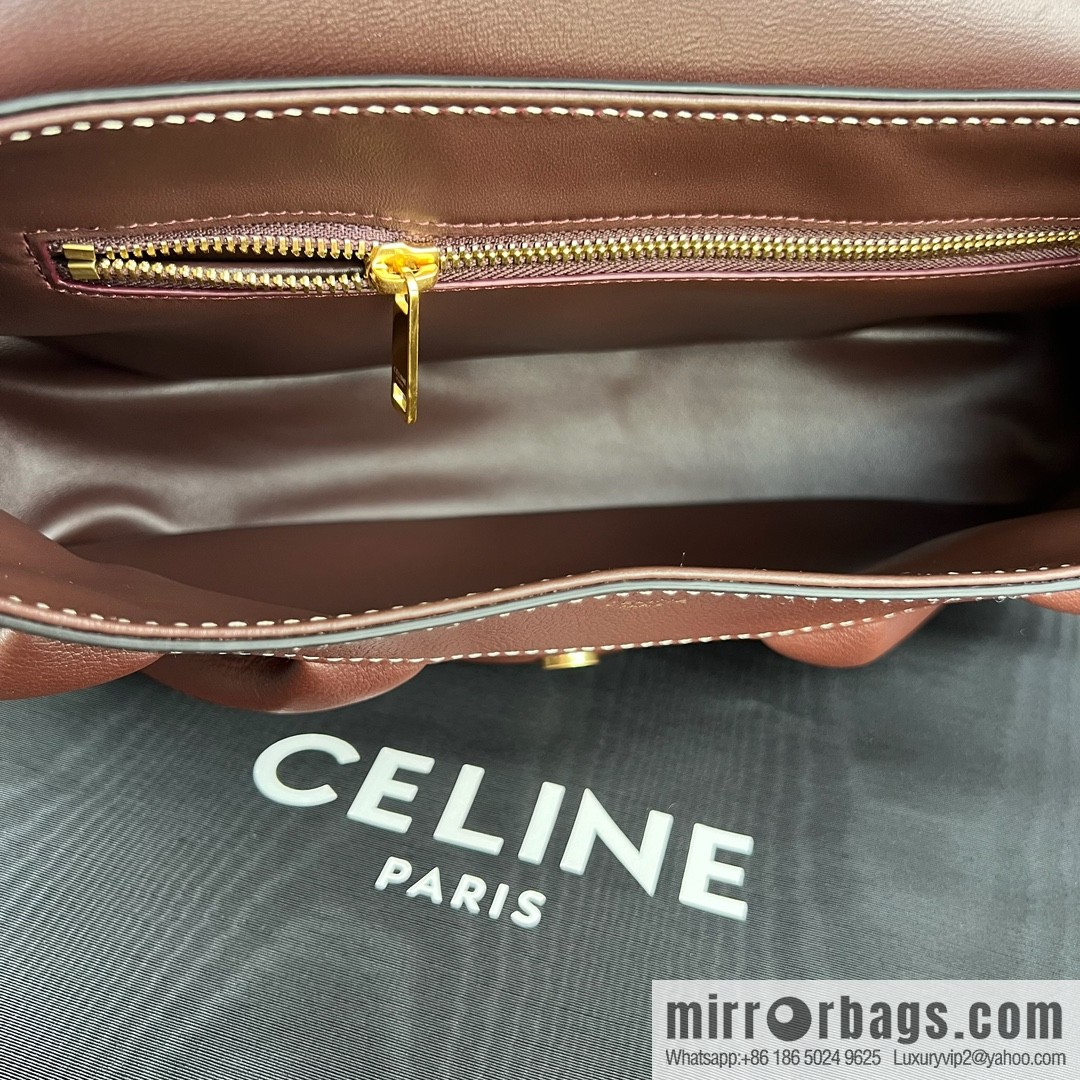 CELINE POLLY Medium soft cow leather (fabric) handbag 115633 jujube red
