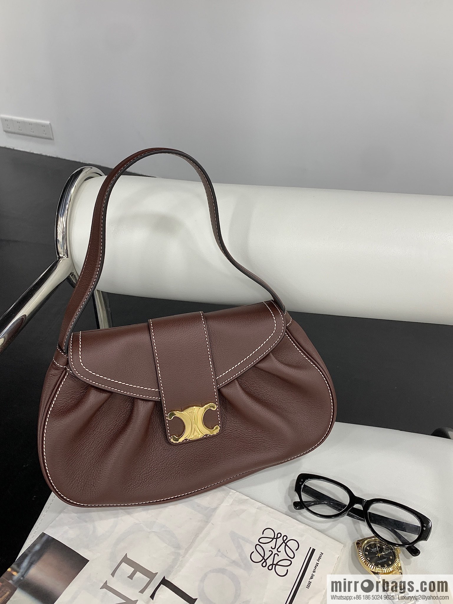 CELINE POLLY Medium soft cow leather (fabric) handbag 115633 jujube red