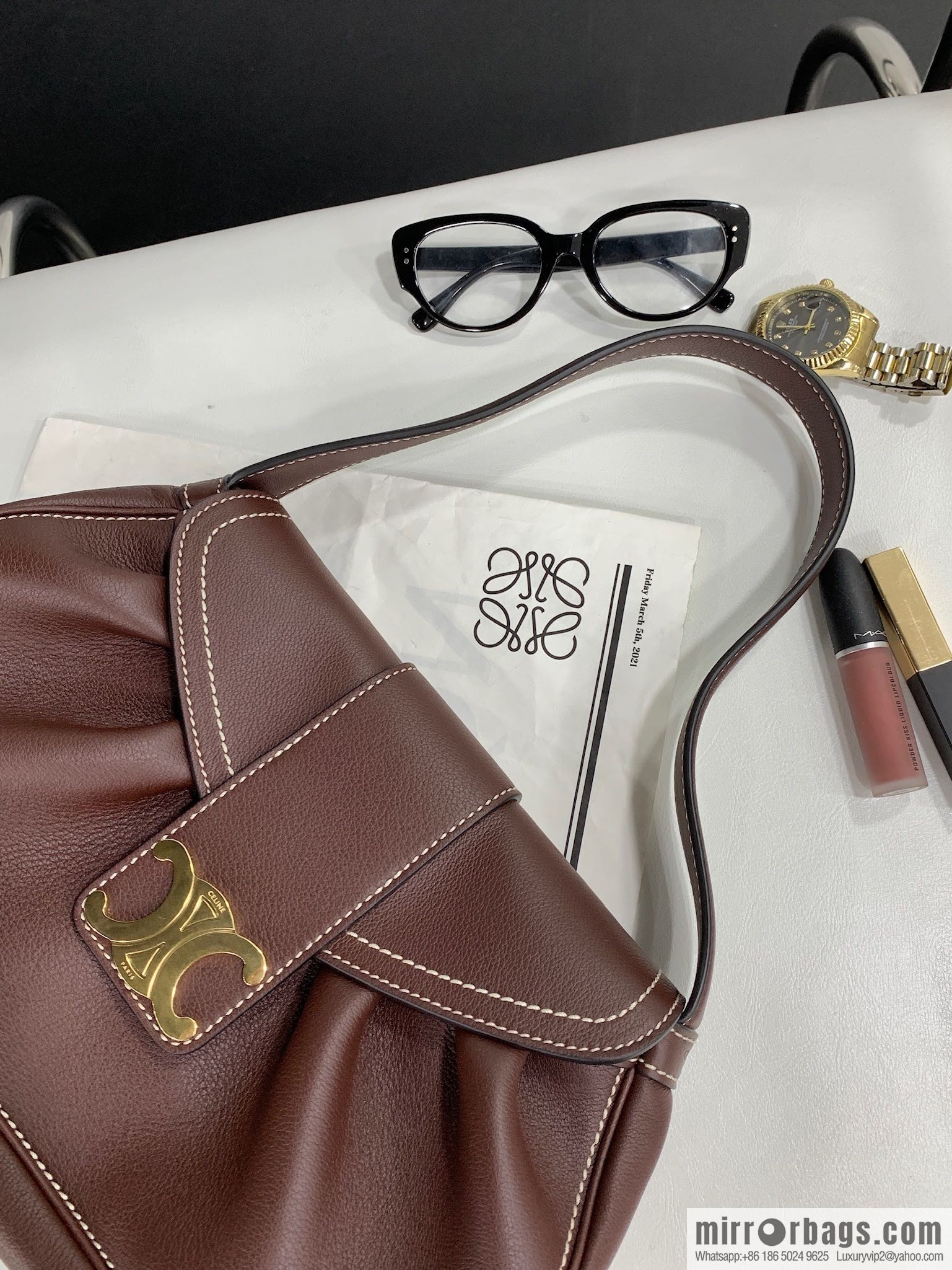 CELINE POLLY Medium soft cow leather (fabric) handbag 115633 jujube red