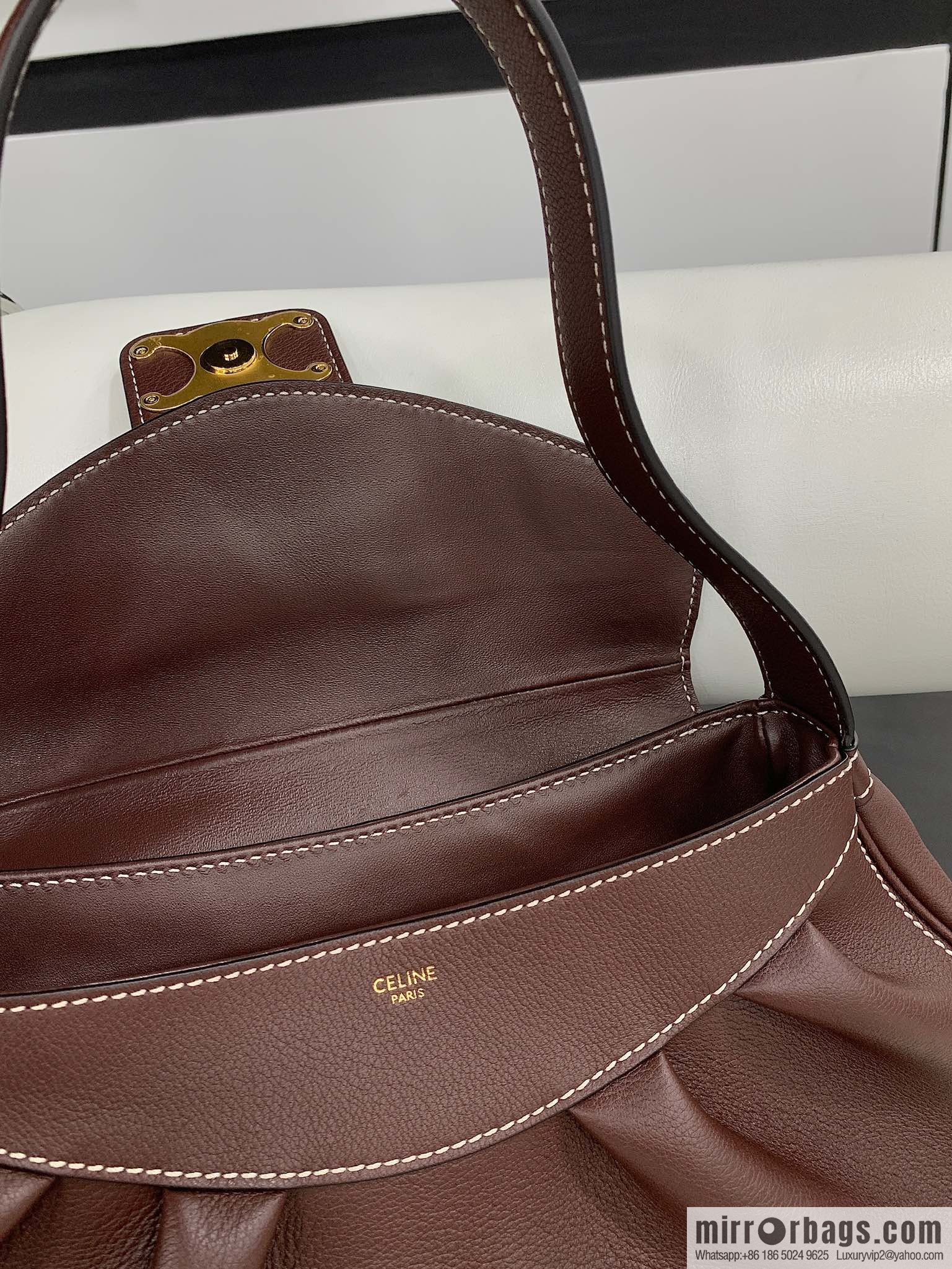 CELINE POLLY Medium soft cow leather (fabric) handbag 115633 jujube red