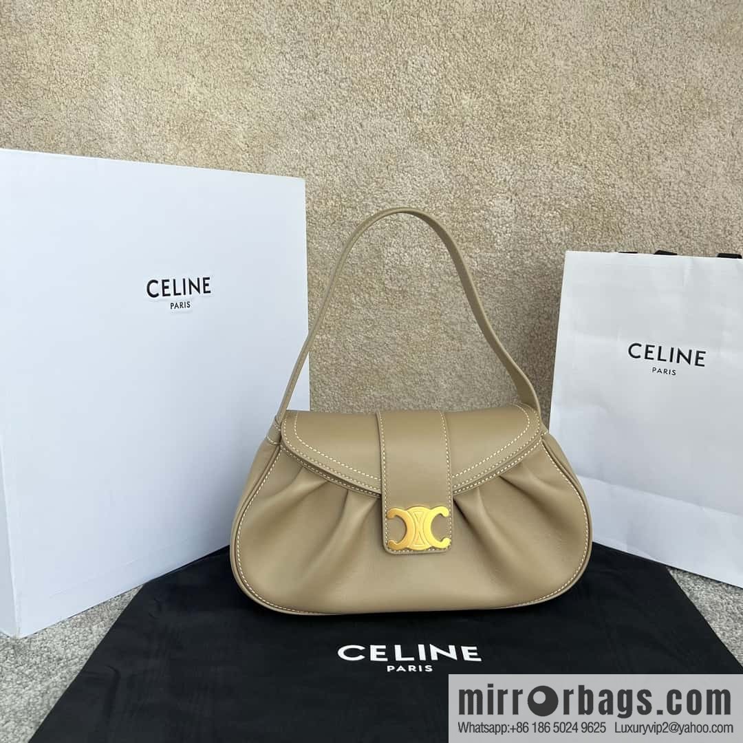 CELINE POLLY Medium soft cow leather (fabric) handbag 115633 apricot