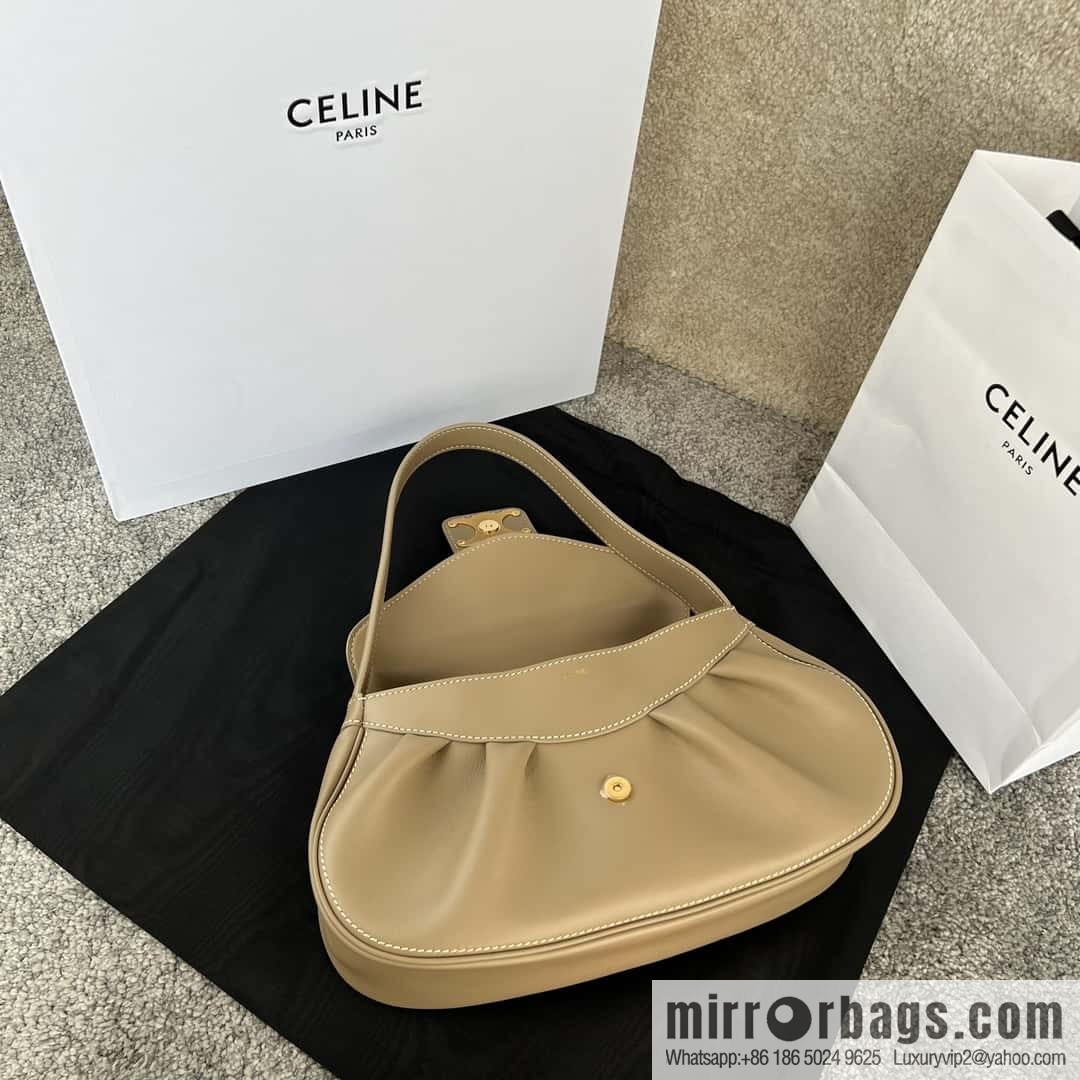 CELINE POLLY Medium soft cow leather (fabric) handbag 115633 apricot