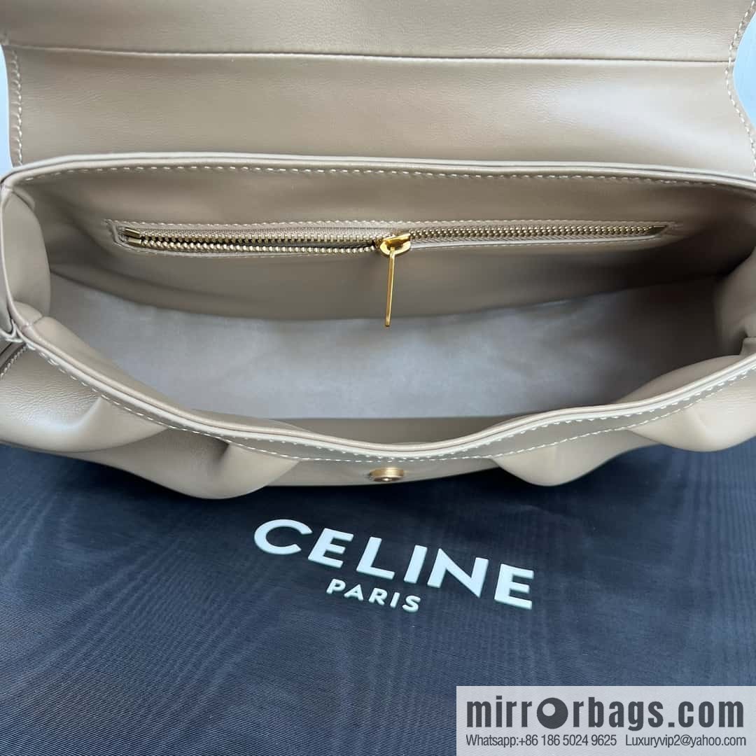 CELINE POLLY Medium soft cow leather (fabric) handbag 115633 apricot