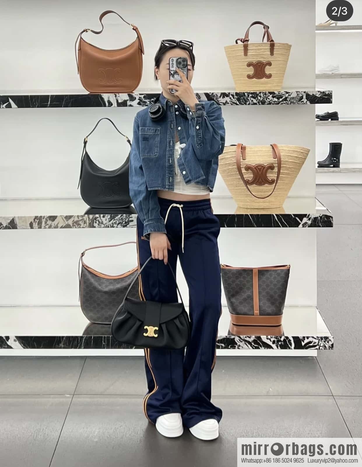 CELINE POLLY Medium soft cow leather (fabric) handbag 115633 black