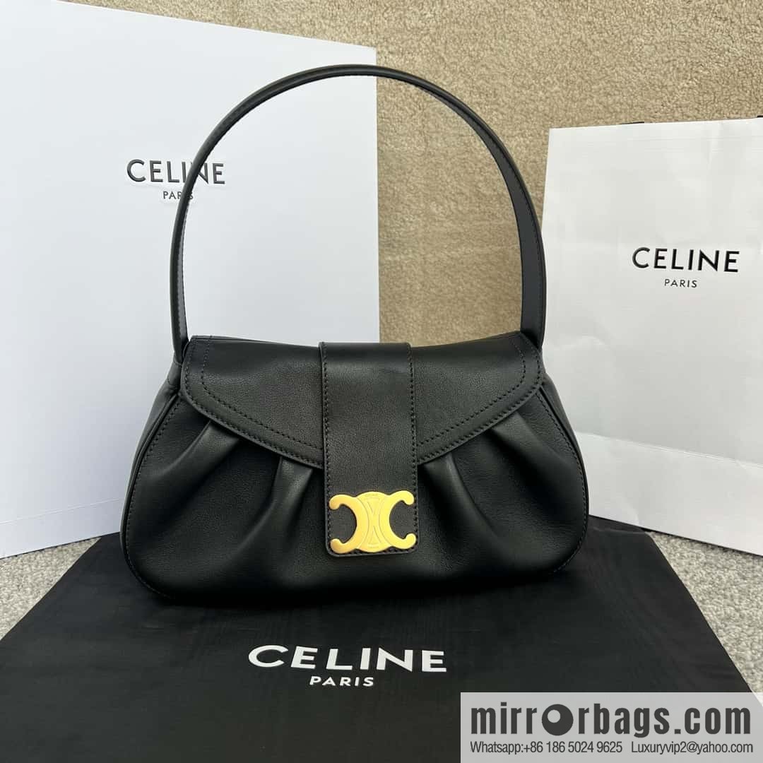 CELINE POLLY Medium soft cow leather (fabric) handbag 115633 black