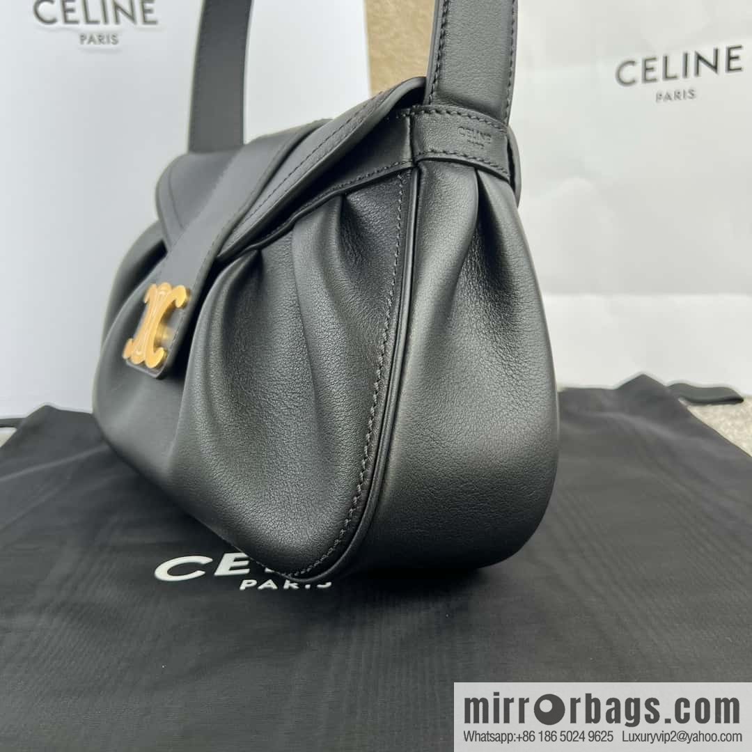 CELINE POLLY Medium soft cow leather (fabric) handbag 115633 black