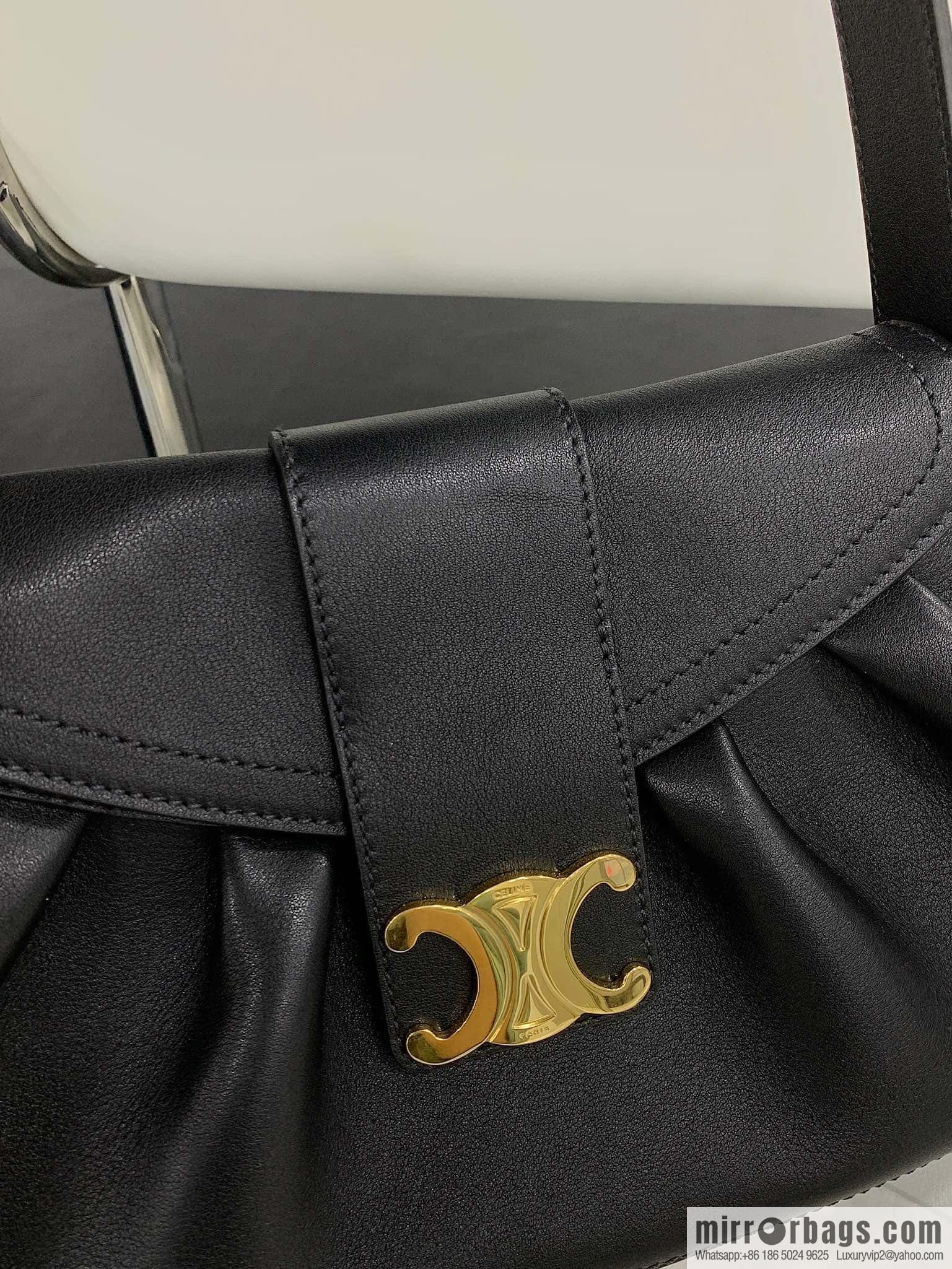 CELINE POLLY Medium soft cow leather (fabric) handbag 115633 black