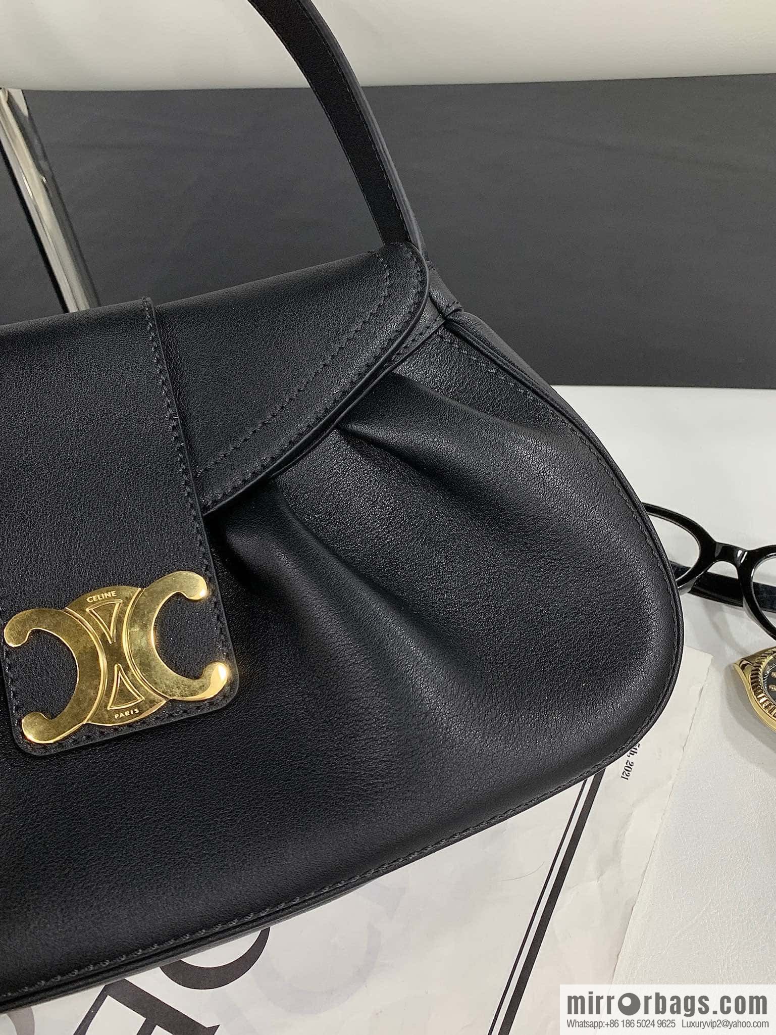 CELINE POLLY Medium soft cow leather (fabric) handbag 115633 black