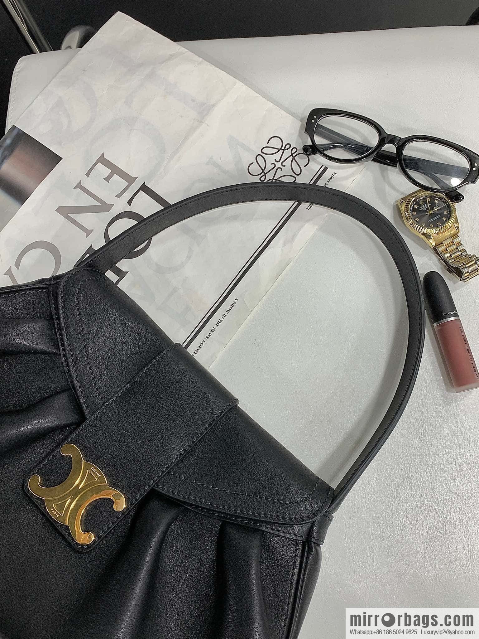 CELINE POLLY Medium soft cow leather (fabric) handbag 115633 black