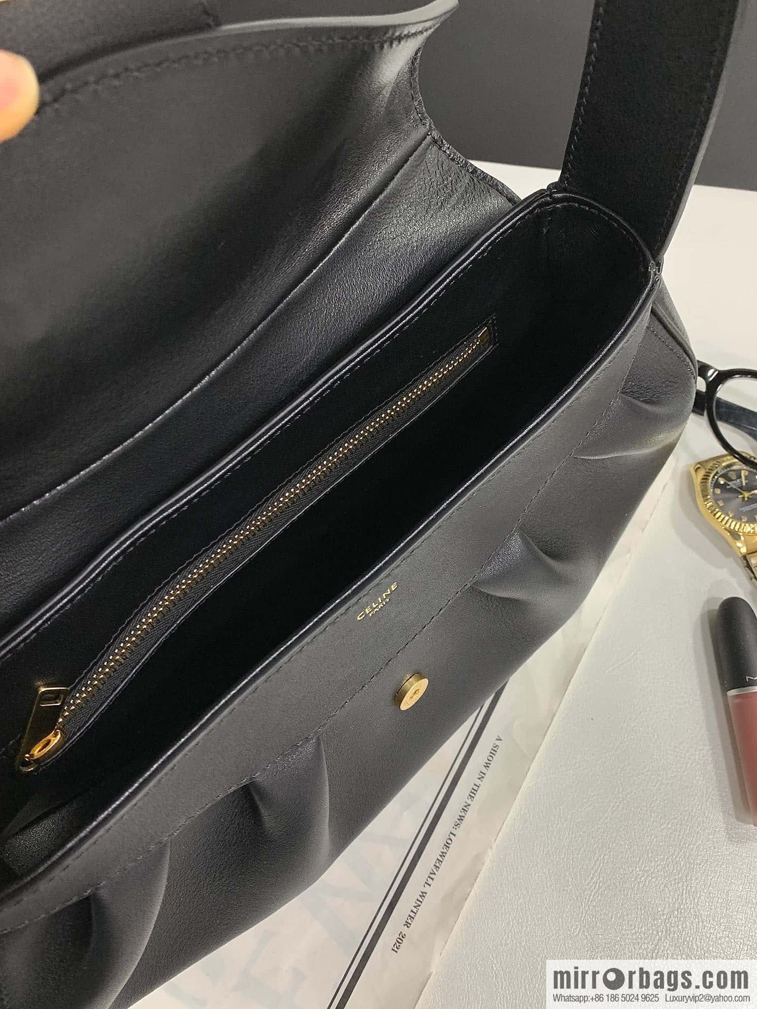 CELINE POLLY Medium soft cow leather (fabric) handbag 115633 black