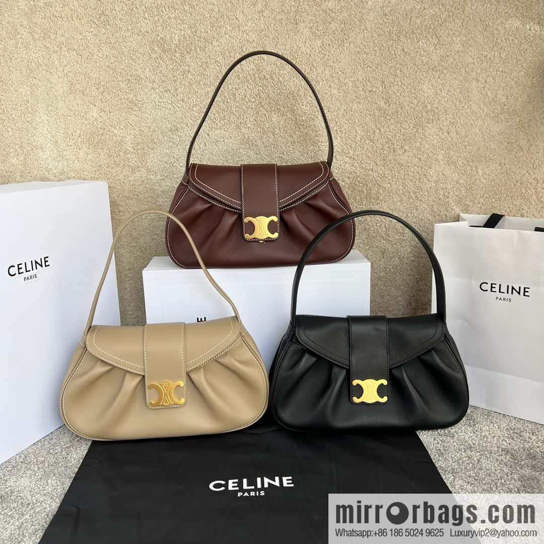 CELINE POLLY Medium soft cow leather (fabric) handbag 115633 black