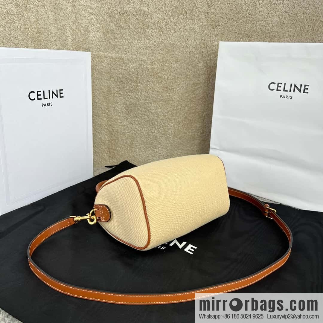 CELINE TRIOMPHE CANVAS Small logo woven cow leather (fabric) Boston bag 113773 linen/brown