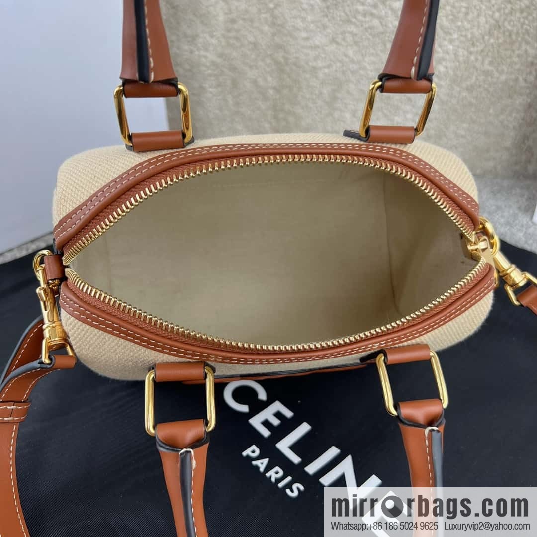 CELINE TRIOMPHE CANVAS Small logo woven cow leather (fabric) Boston bag 113773 linen/brown