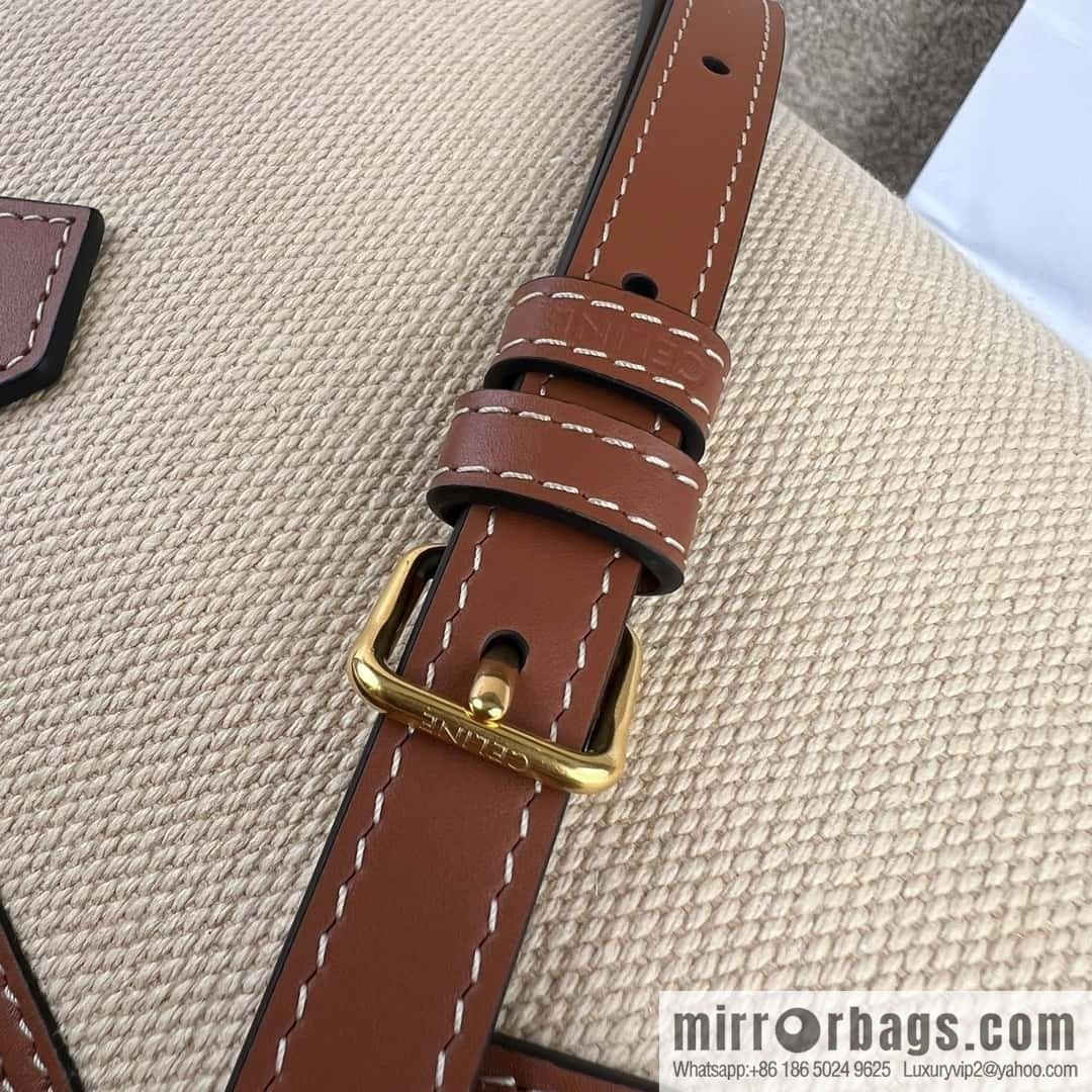 CELINE TRIOMPHE CANVAS Small logo woven cow leather (fabric) Boston bag 113773 linen/brown