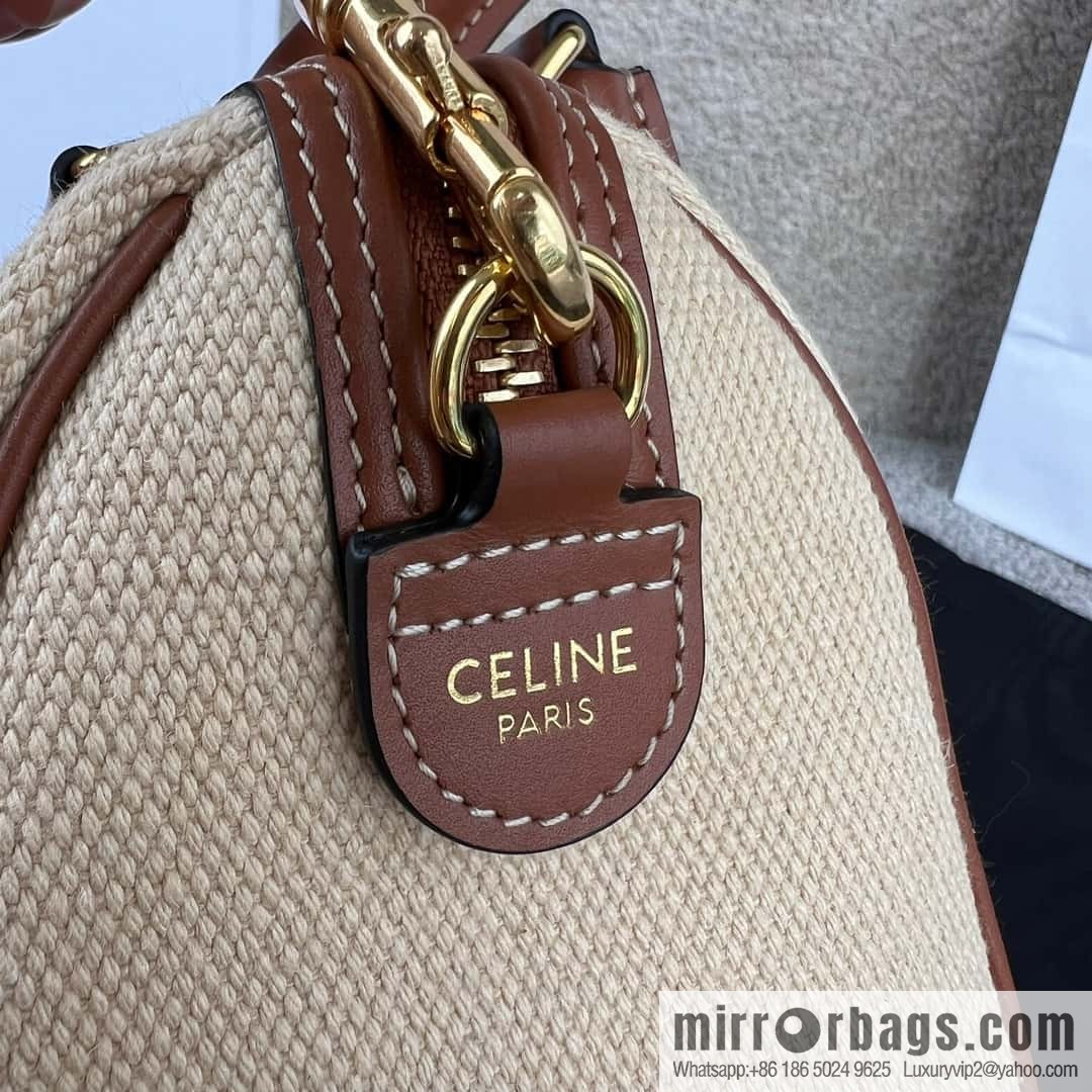 CELINE TRIOMPHE CANVAS Small logo woven cow leather (fabric) Boston bag 113773 linen/brown