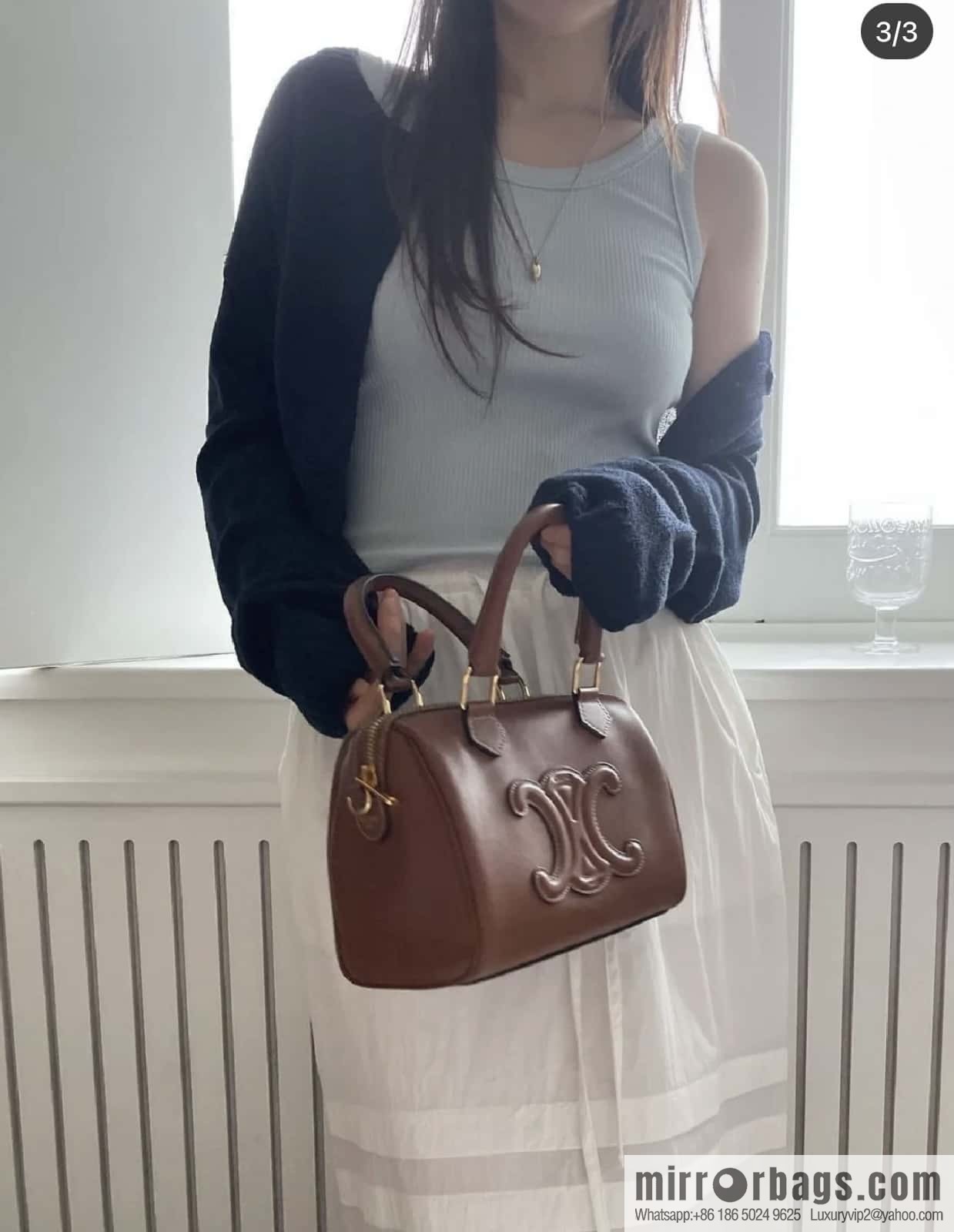 CELINE small smooth cow leather (fabric) Boston bag 113773 brown