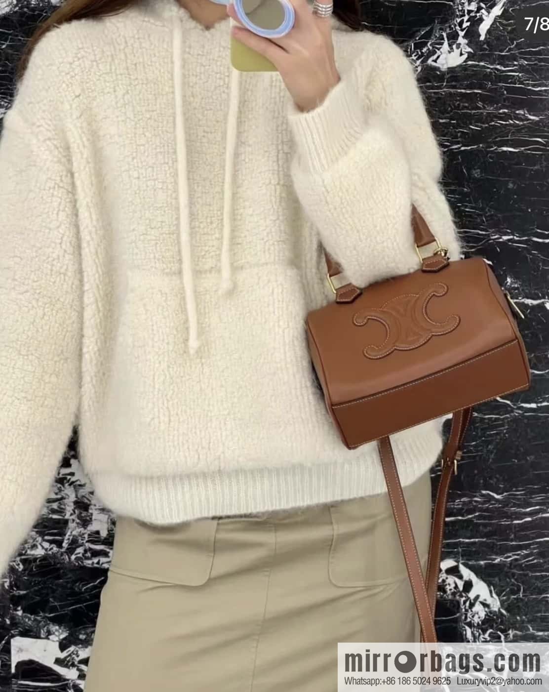 CELINE small smooth cow leather (fabric) Boston bag 113773 brown