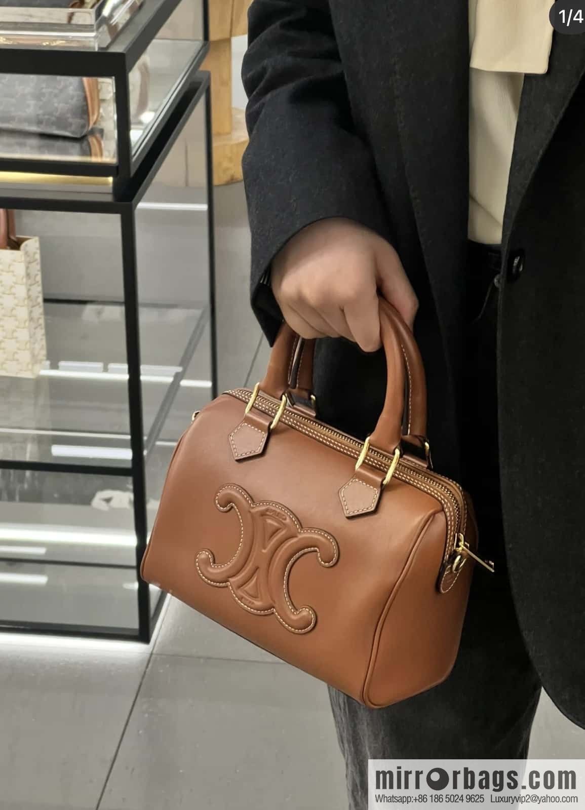 CELINE small smooth cow leather (fabric) Boston bag 113773 brown