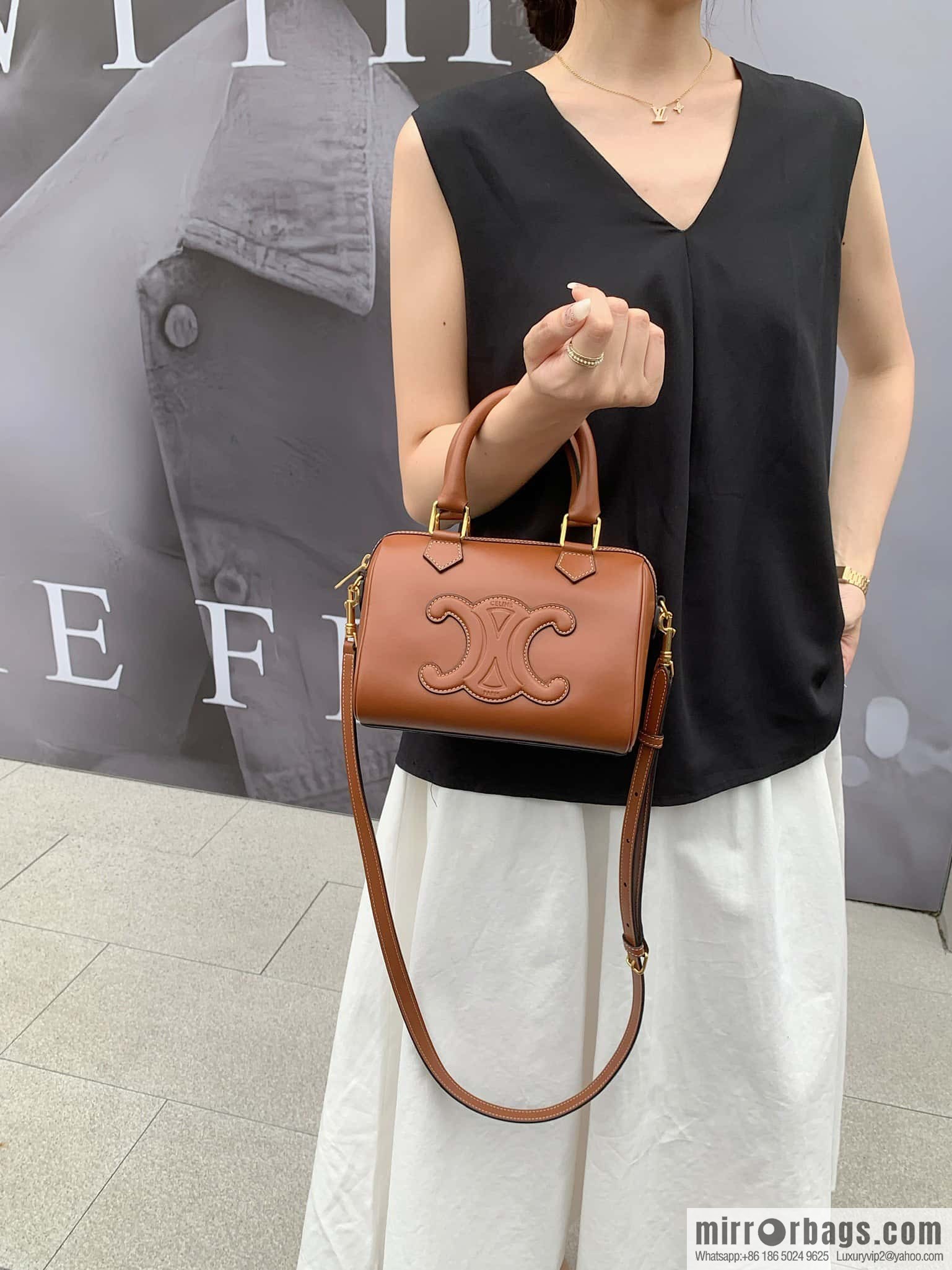 CELINE small smooth cow leather (fabric) Boston bag 113773 brown
