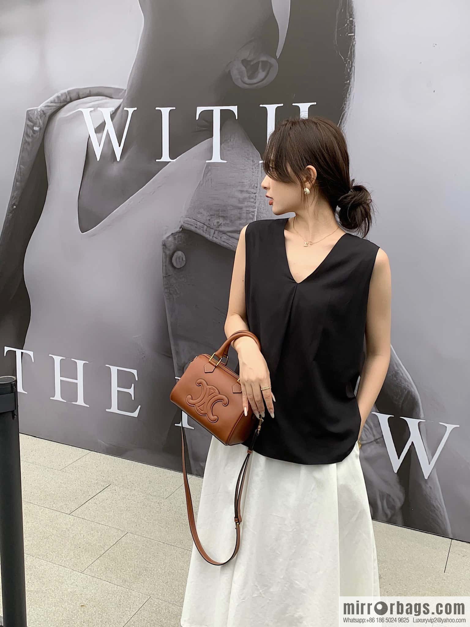 CELINE small smooth cow leather (fabric) Boston bag 113773 brown