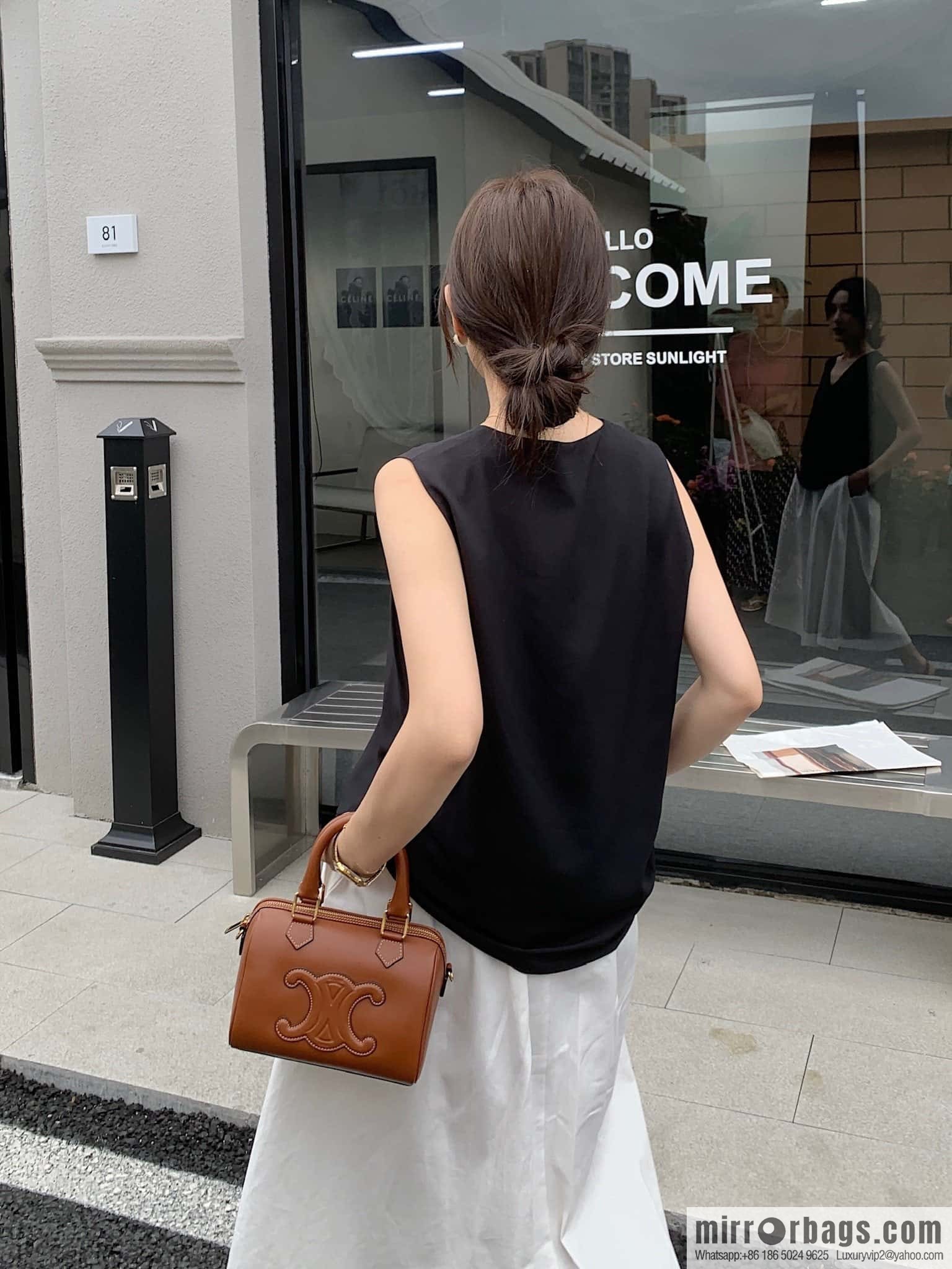 CELINE small smooth cow leather (fabric) Boston bag 113773 brown