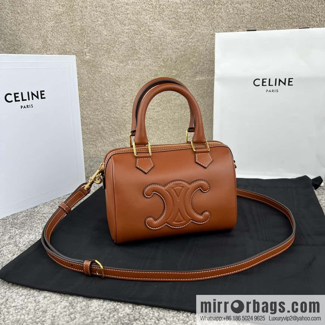CELINE small smooth cow leather (fabric) Boston bag 113773 brown