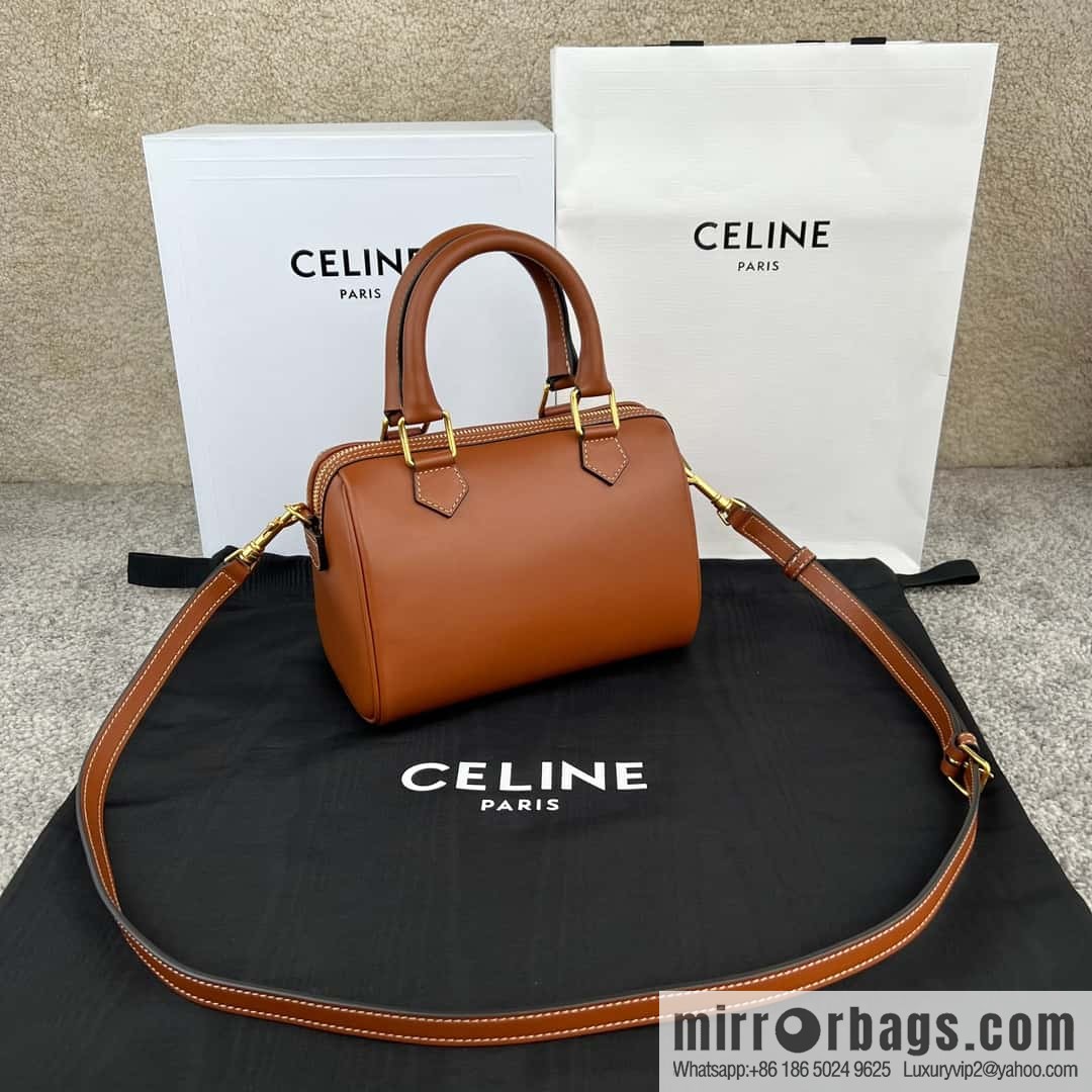CELINE small smooth cow leather (fabric) Boston bag 113773 brown