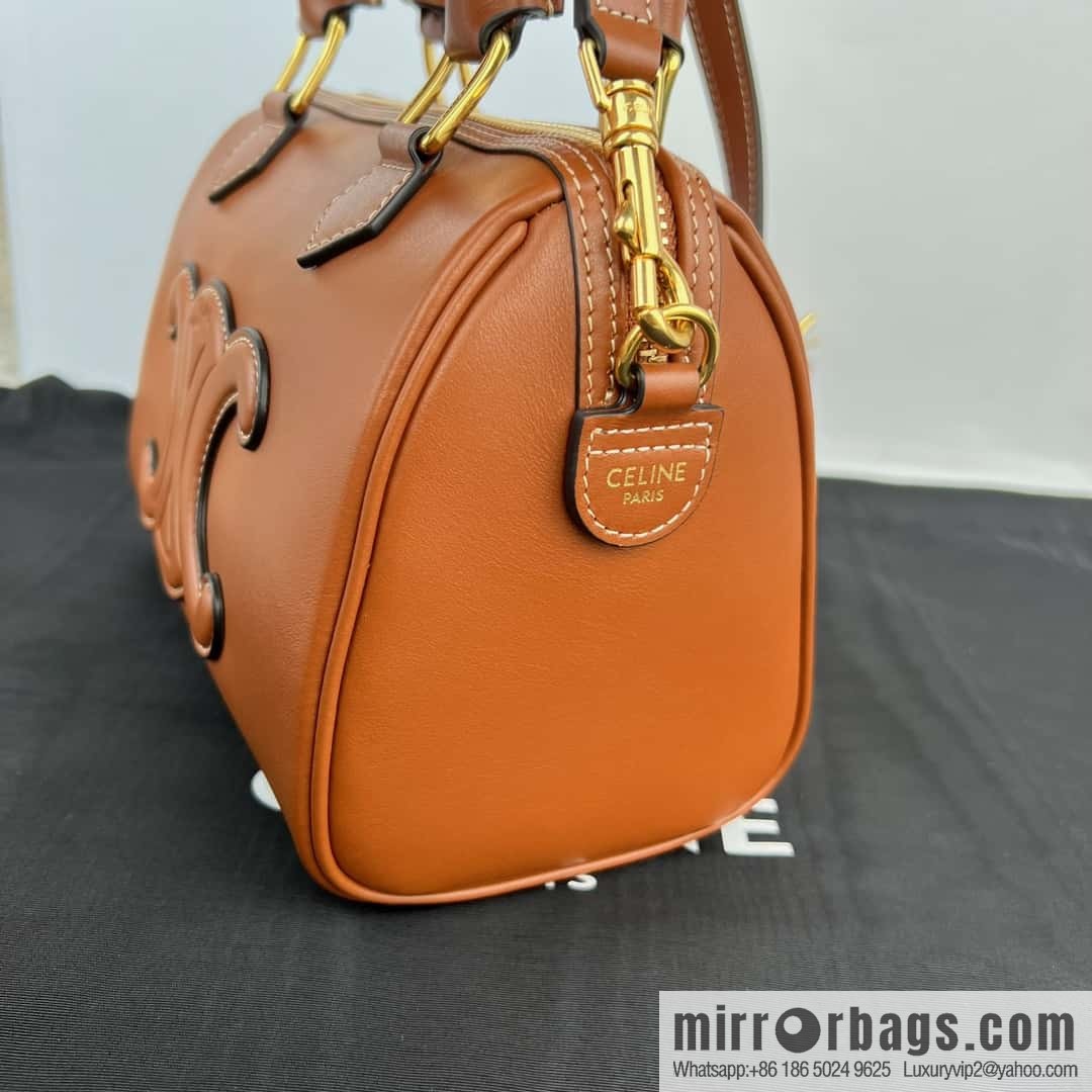 CELINE small smooth cow leather (fabric) Boston bag 113773 brown