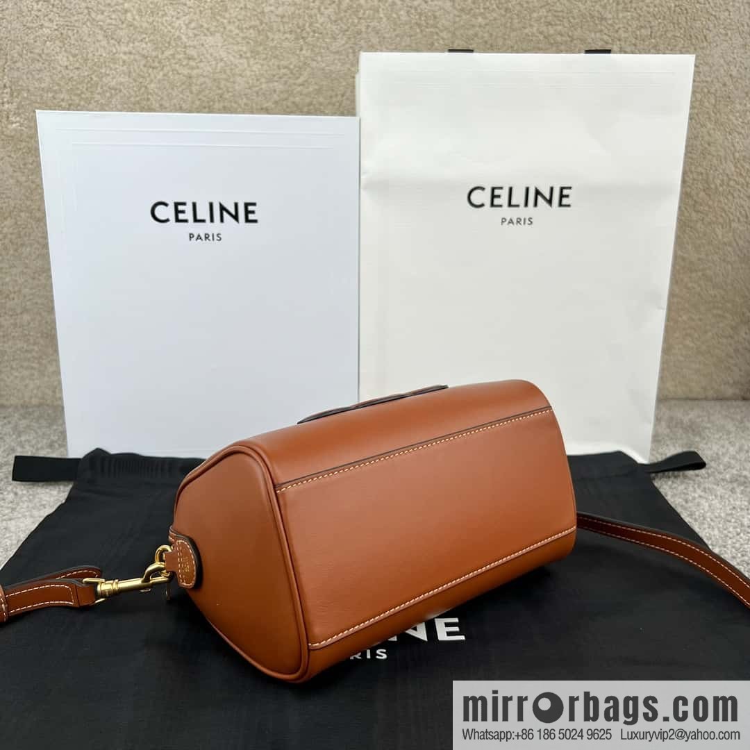 CELINE small smooth cow leather (fabric) Boston bag 113773 brown