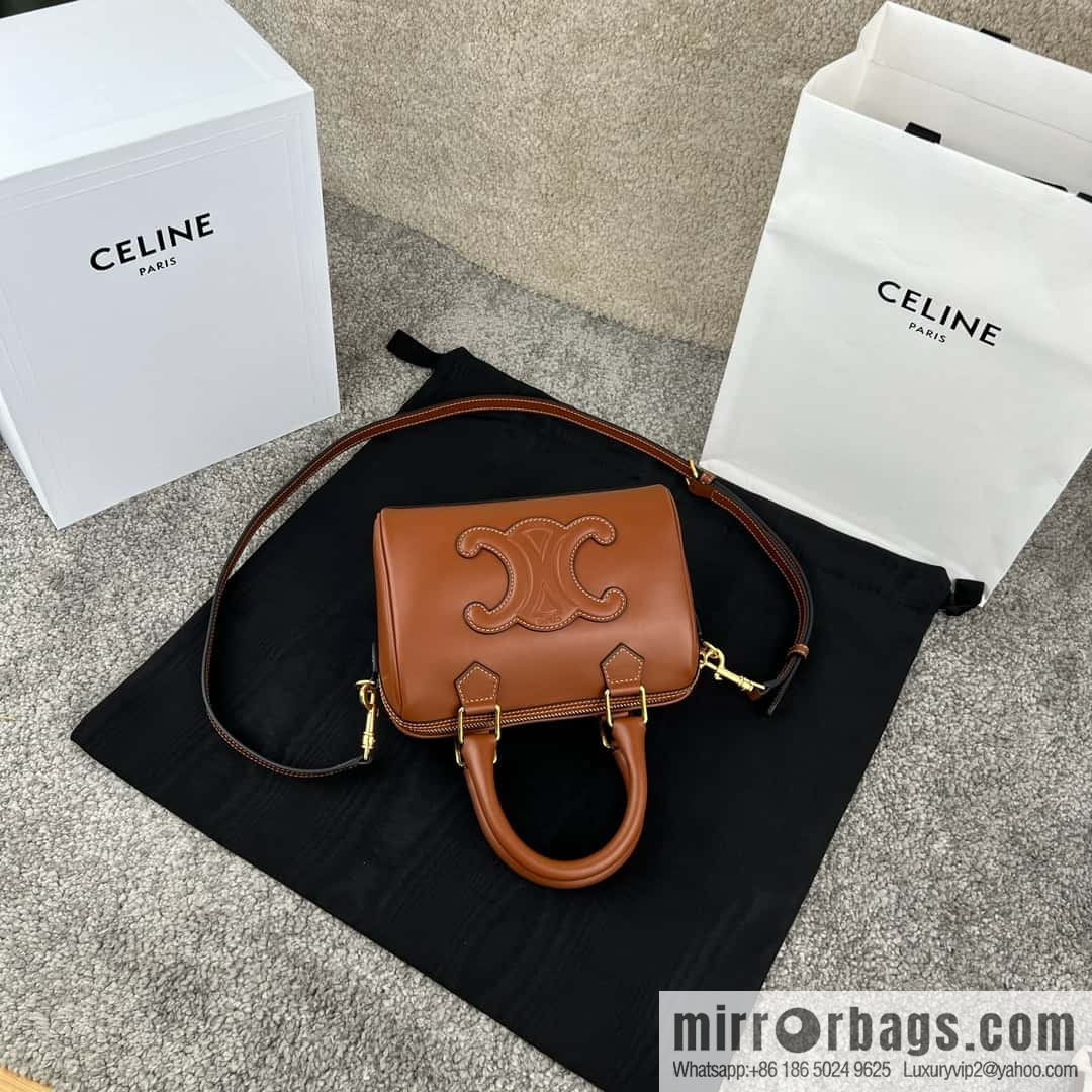 CELINE small smooth cow leather (fabric) Boston bag 113773 brown