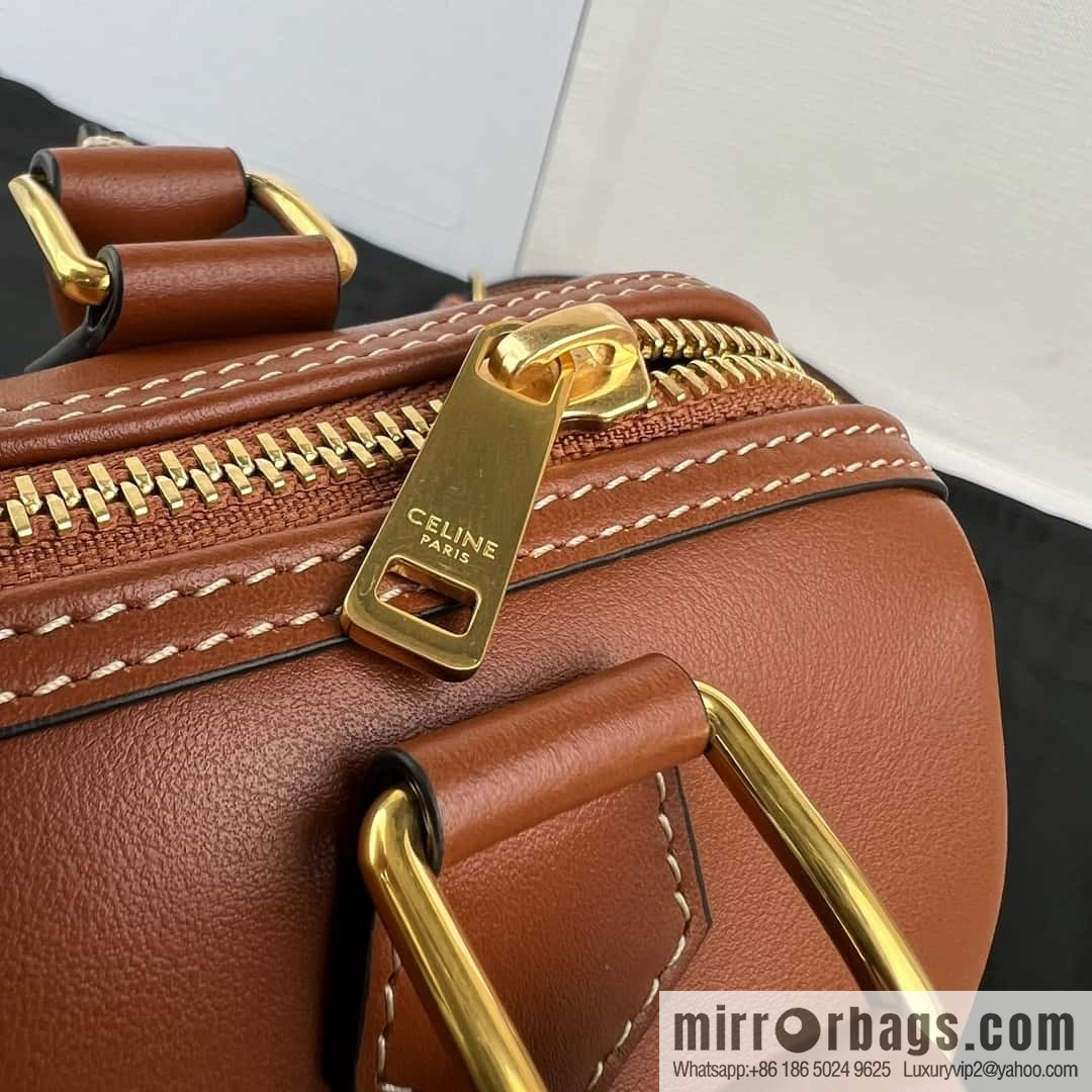 CELINE small smooth cow leather (fabric) Boston bag 113773 brown
