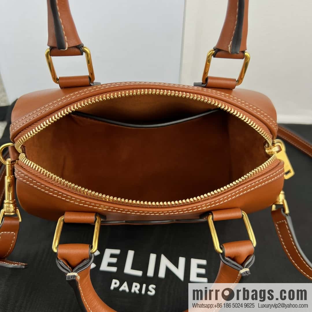 CELINE small smooth cow leather (fabric) Boston bag 113773 brown