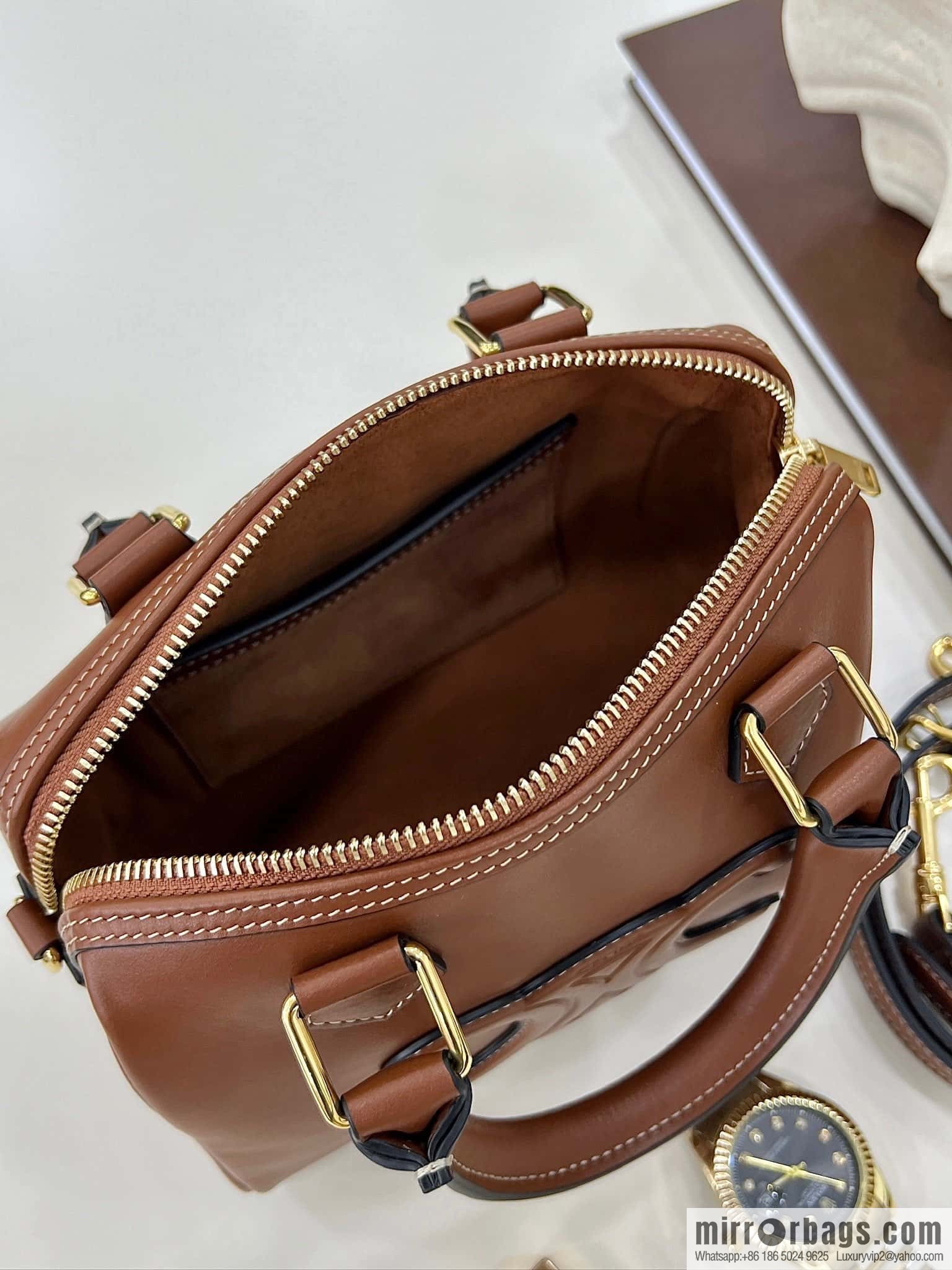 CELINE small smooth cow leather (fabric) Boston bag 113773 brown