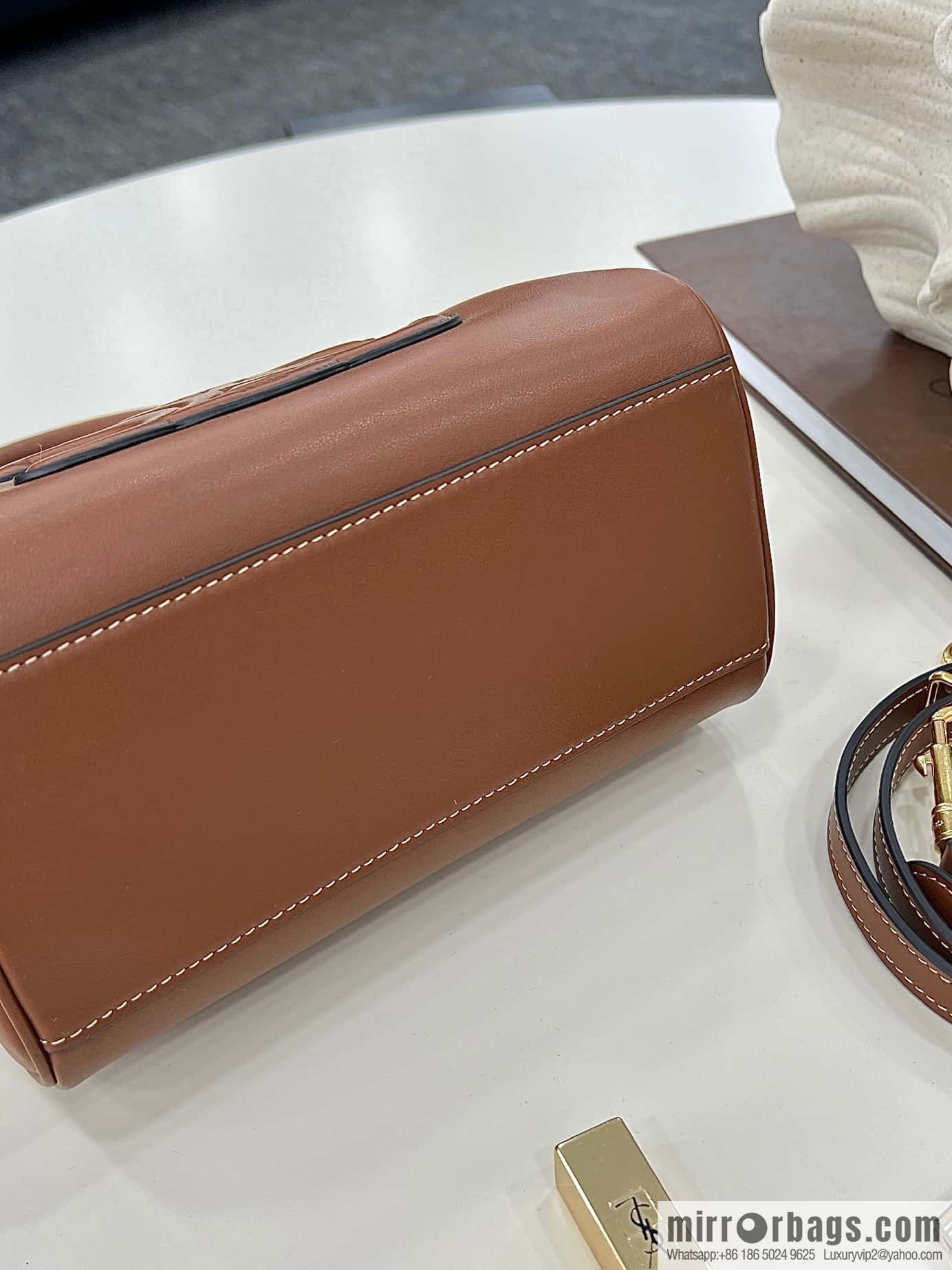 CELINE small smooth cow leather (fabric) Boston bag 113773 brown