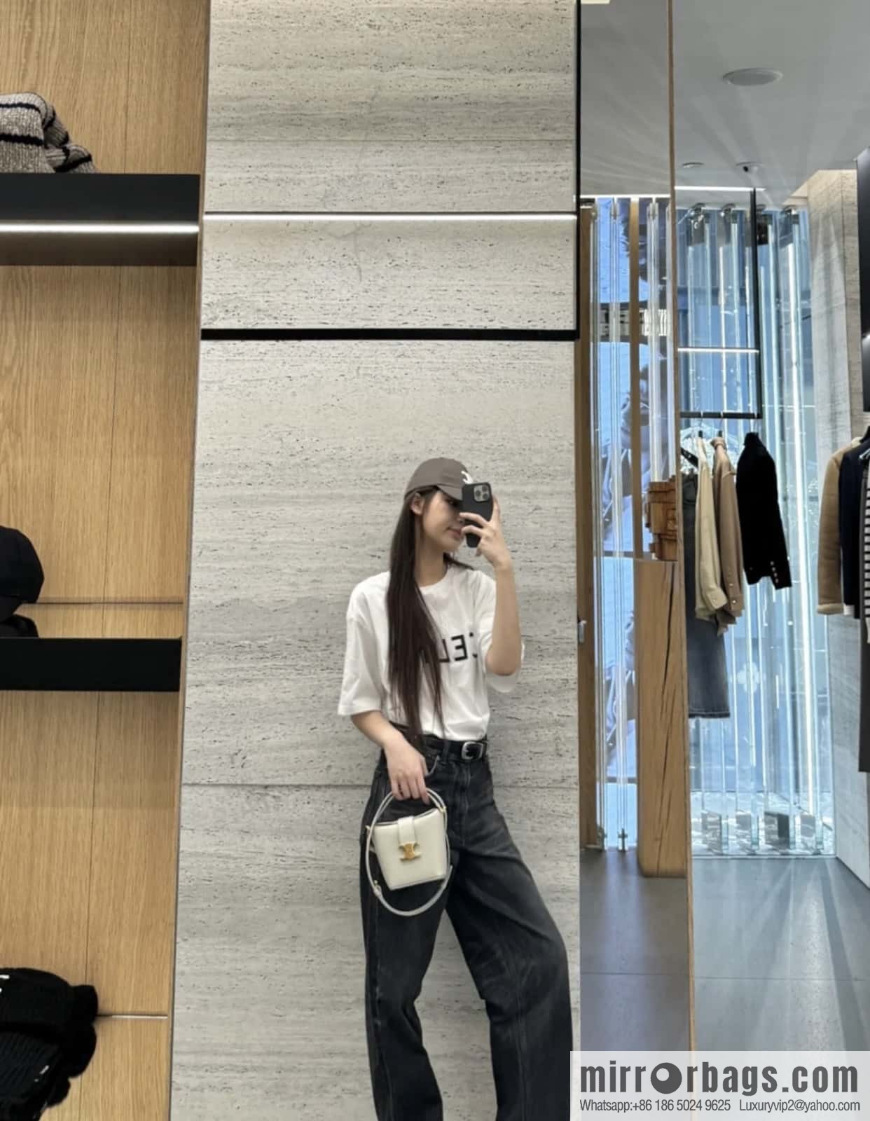 CELINE TRIOMPHE mini smooth cow leather (fabric) bucket bag 10K943 meters white