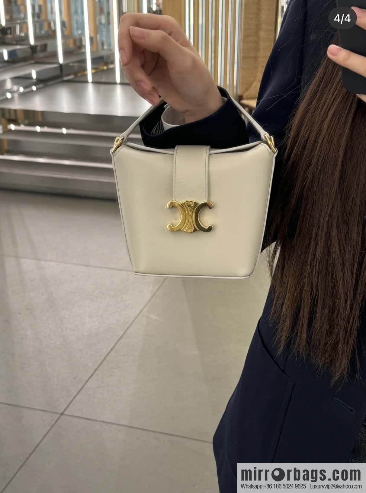 CELINE TRIOMPHE mini smooth cow leather (fabric) bucket bag 10K943 meters white