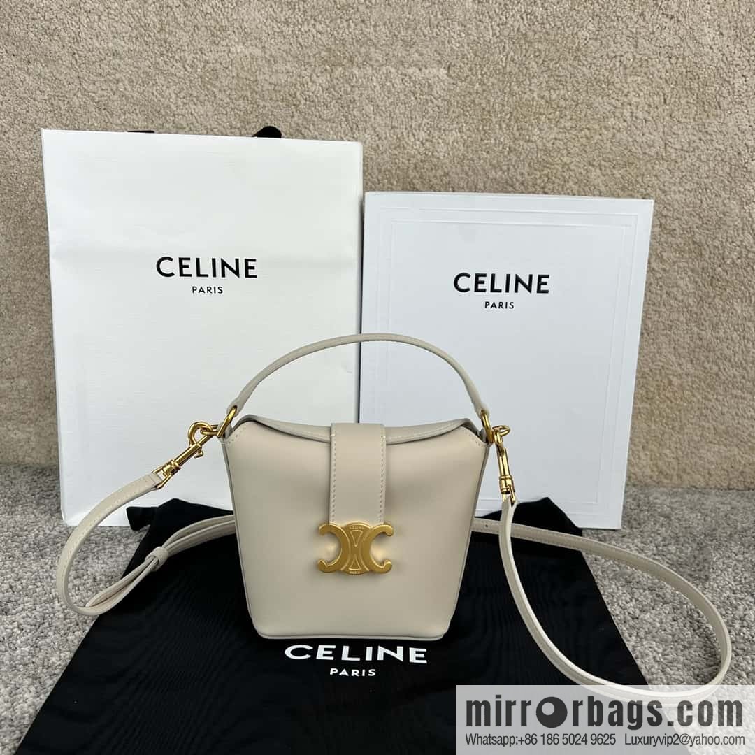 CELINE TRIOMPHE mini smooth cow leather (fabric) bucket bag 10K943 meters white