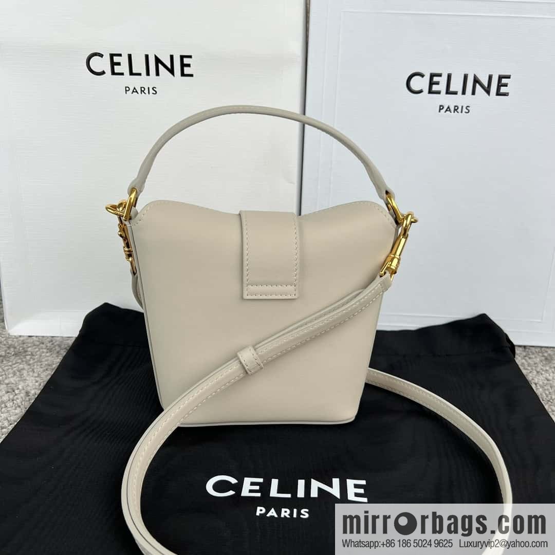 CELINE TRIOMPHE mini smooth cow leather (fabric) bucket bag 10K943 meters white
