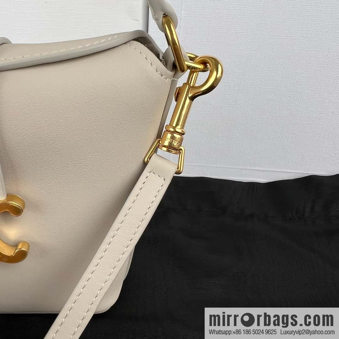 CELINE TRIOMPHE mini smooth cow leather (fabric) bucket bag 10K943 meters white