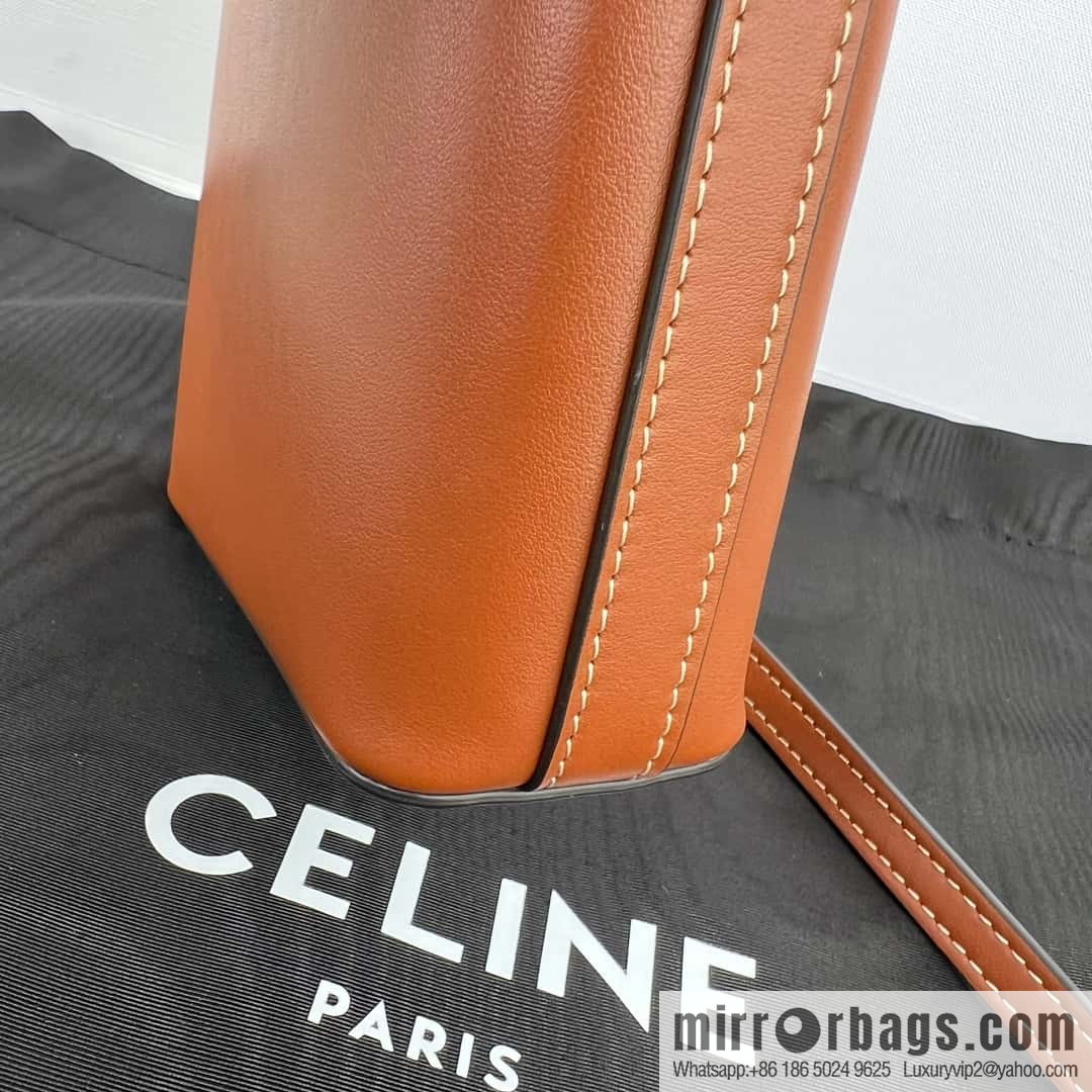 CELINE TRIOMPHE mini smooth cow leather (fabric) bucket bag 10K943 brown