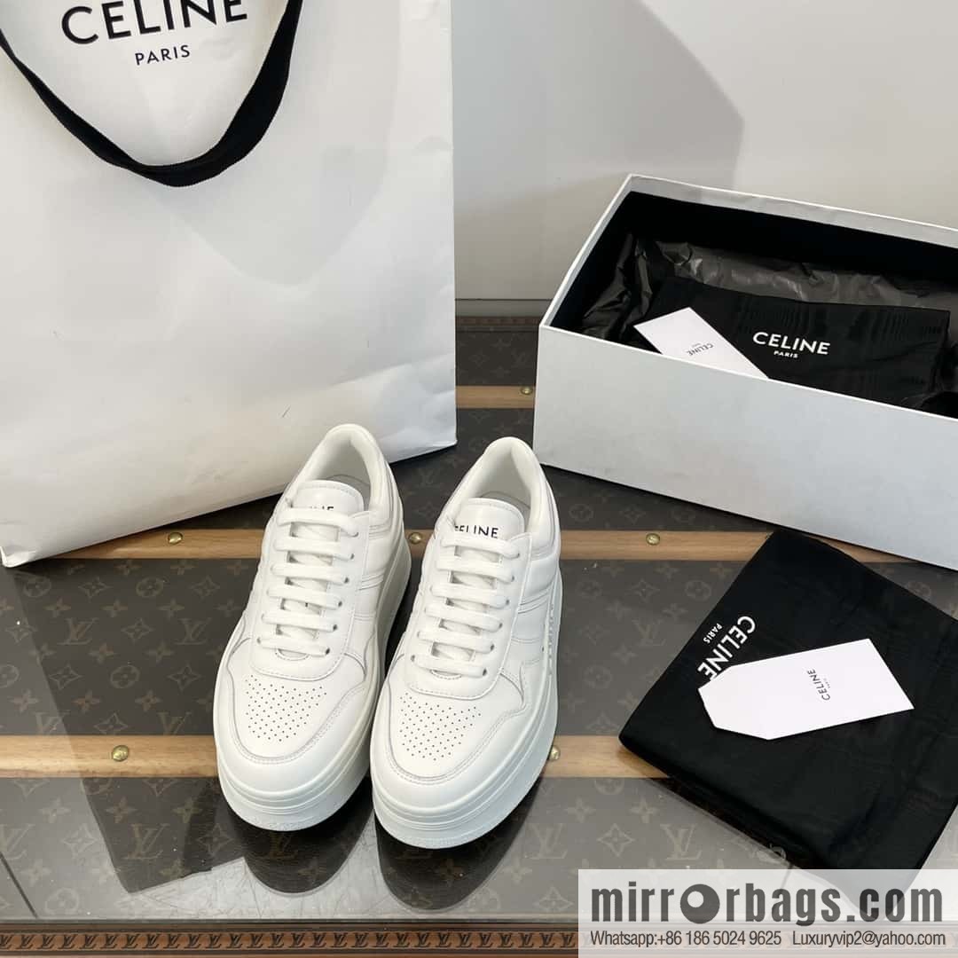CELINE classic spring and summer thick-soled height-increasing white shoes