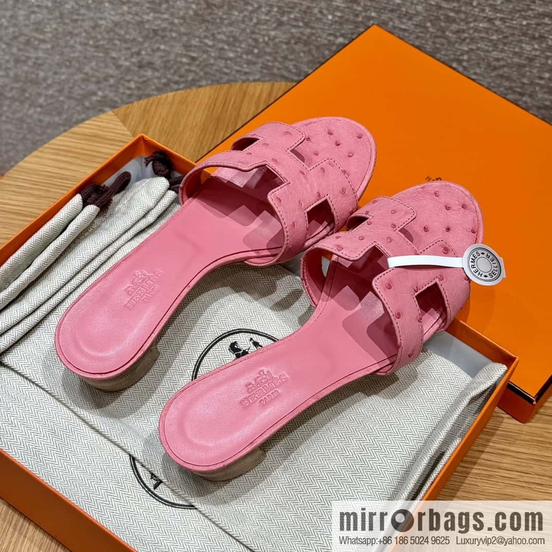 Hermès 185 Oasis High Heel Sandals, Bubble Powder/L4/Bubble gum Ostrich 🐦/Ostrich
