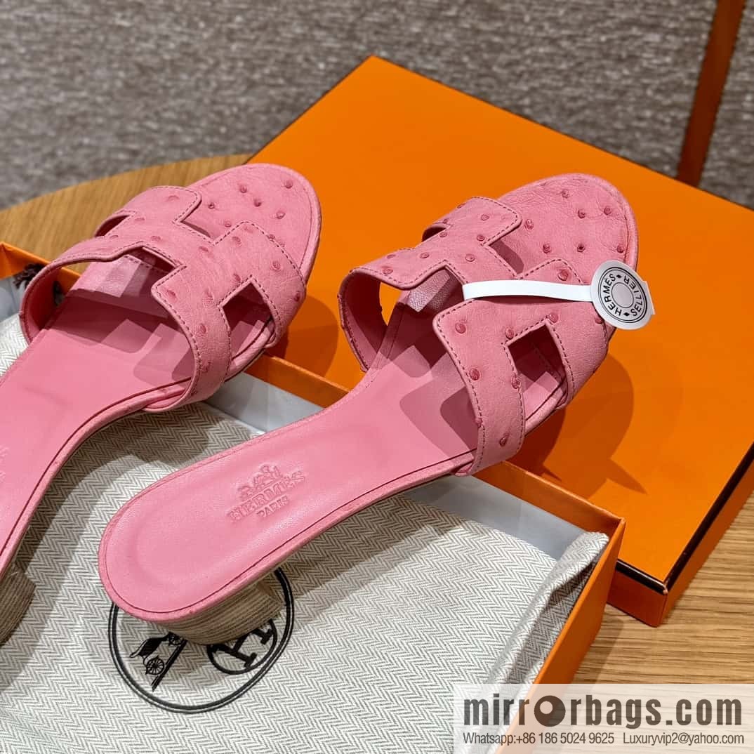 Hermès 185 Oasis High Heel Sandals, Bubble Powder/L4/Bubble gum Ostrich 🐦/Ostrich