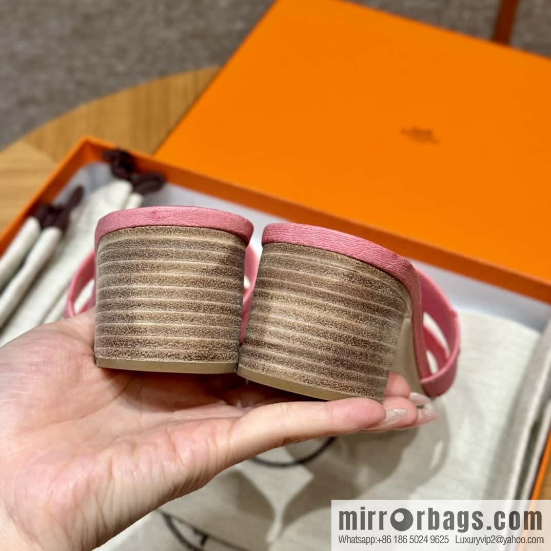Hermès 185 Oasis High Heel Sandals, Bubble Powder/L4/Bubble gum Ostrich 🐦/Ostrich