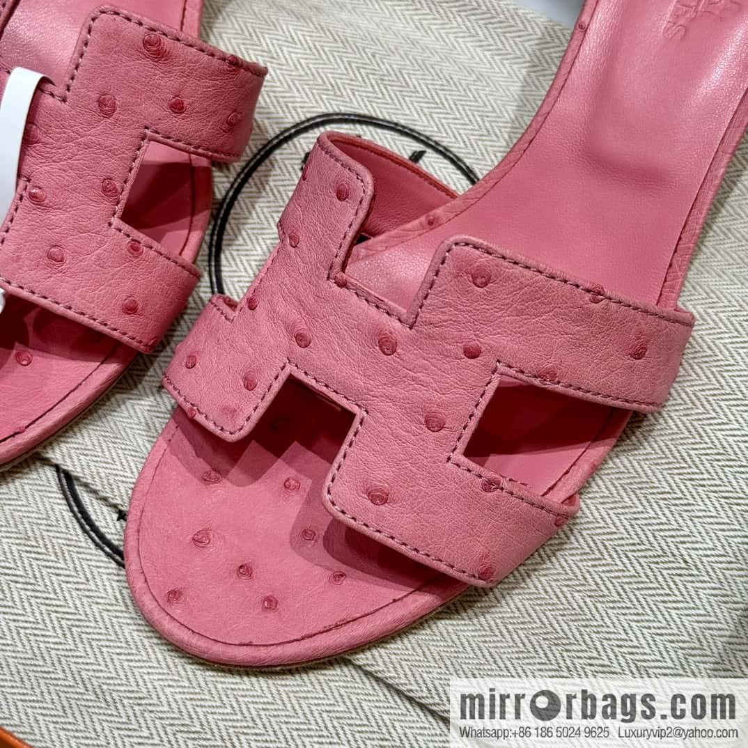 Hermès 185 Oasis High Heel Sandals, Bubble Powder/L4/Bubble gum Ostrich 🐦/Ostrich