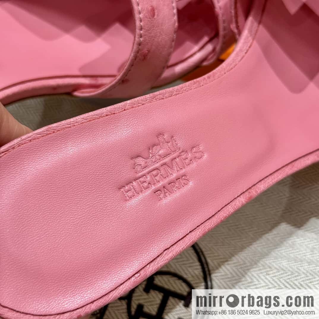 Hermès 185 Oasis High Heel Sandals, Bubble Powder/L4/Bubble gum Ostrich 🐦/Ostrich
