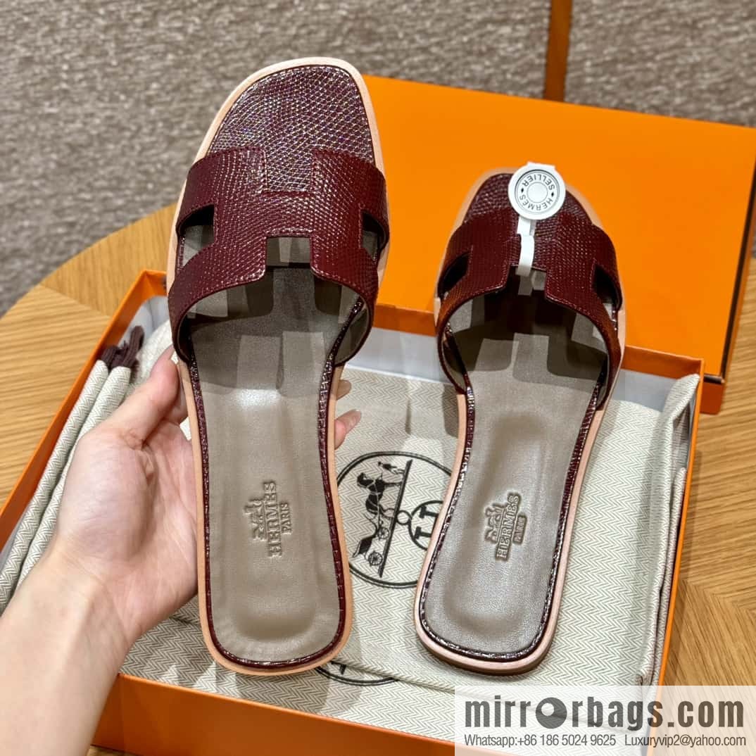 Hermès 181 Oran Sandals, Saddle Red/OG/Rouge Sellier Lizard 🦎/Lizard