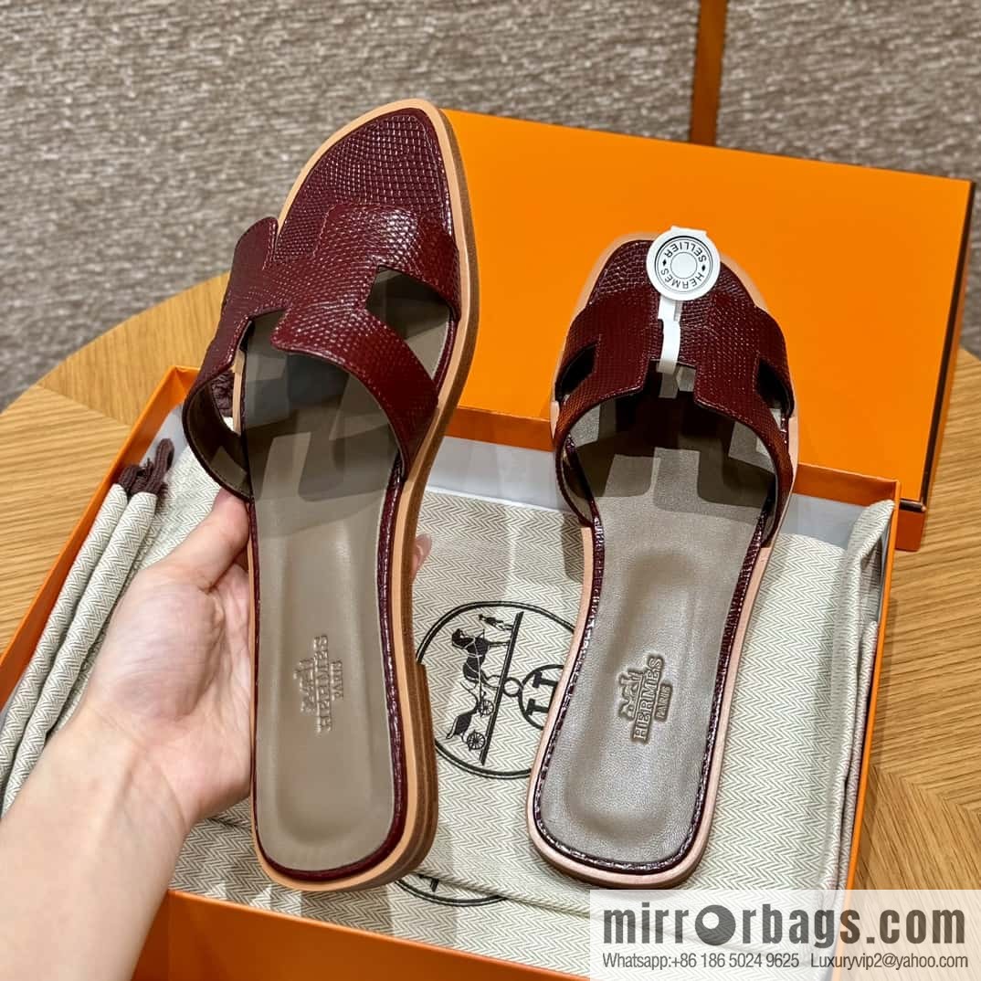 Hermès 181 Oran Sandals, Saddle Red/OG/Rouge Sellier Lizard 🦎/Lizard