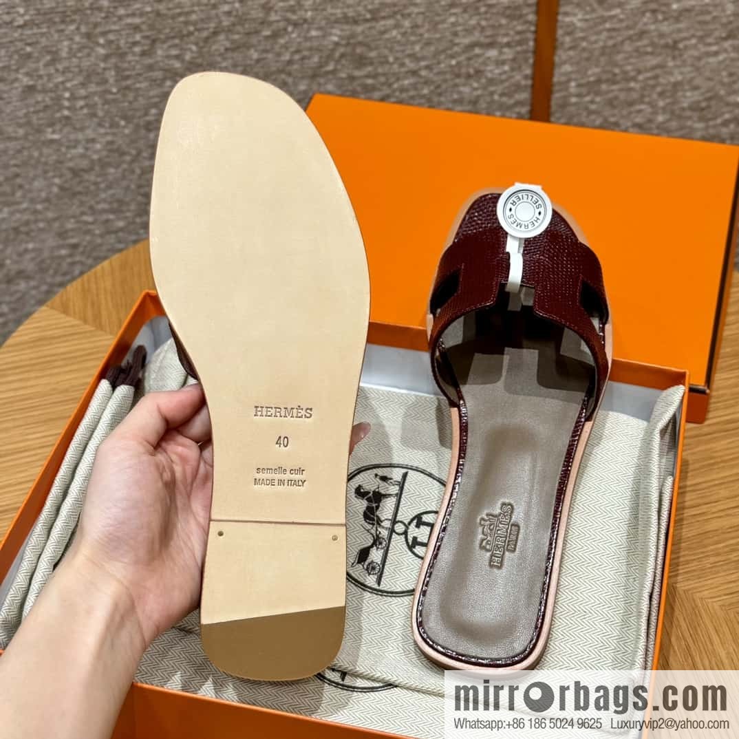Hermès 181 Oran Sandals, Saddle Red/OG/Rouge Sellier Lizard 🦎/Lizard